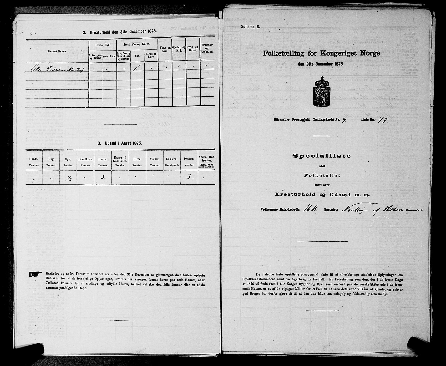 RA, 1875 census for 0235P Ullensaker, 1875, p. 1261