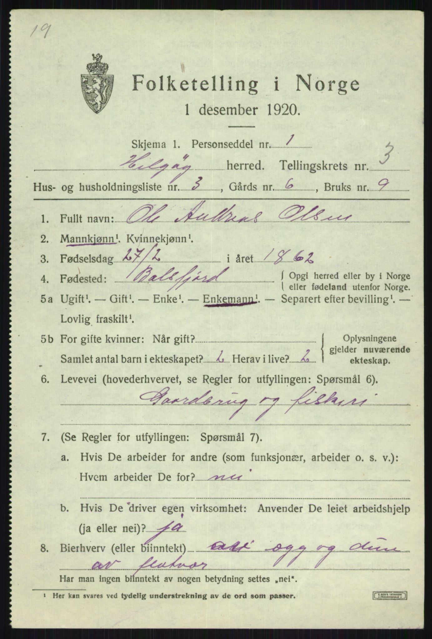 SATØ, 1920 census for Helgøy, 1920, p. 1409