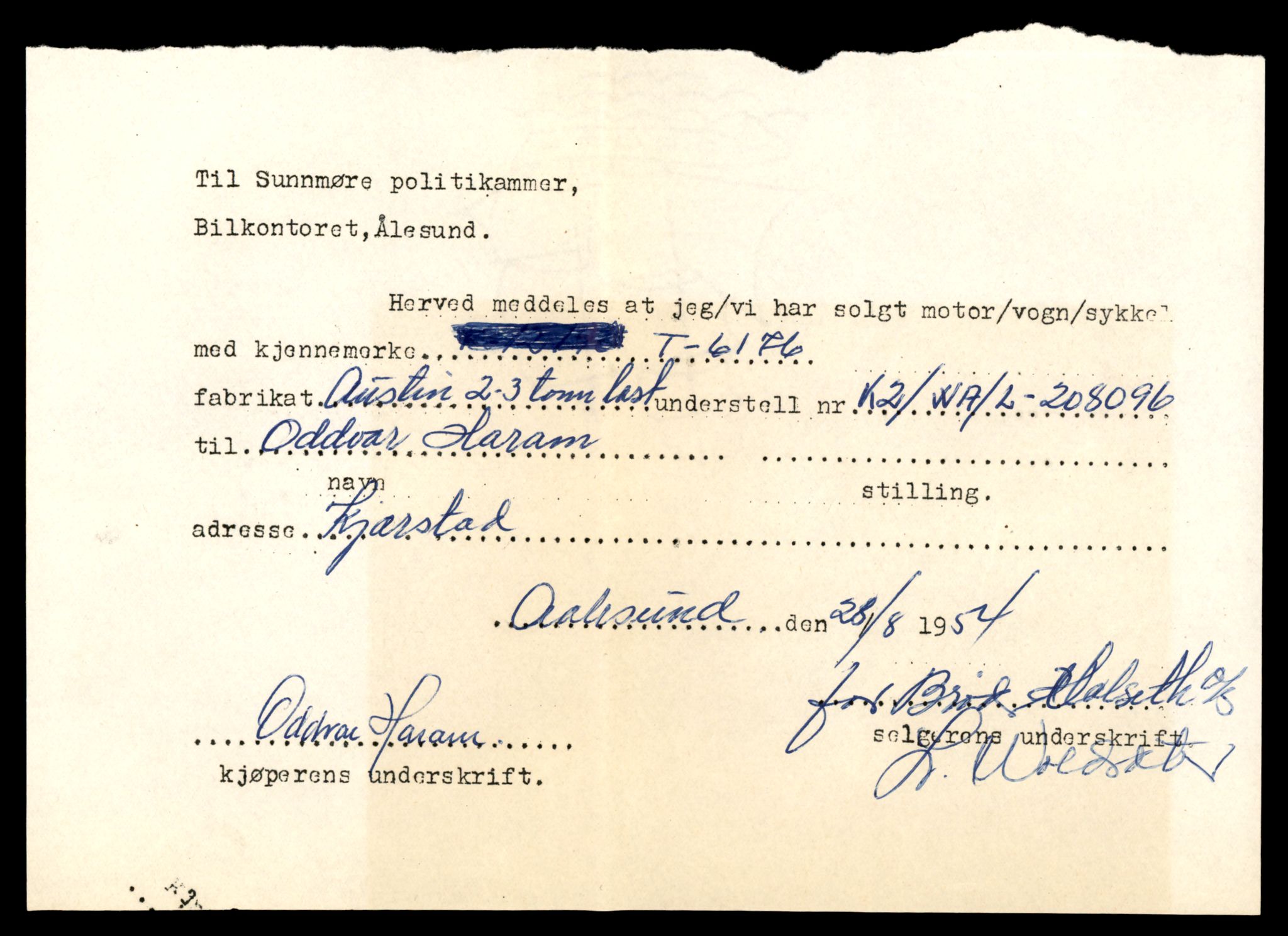 Møre og Romsdal vegkontor - Ålesund trafikkstasjon, AV/SAT-A-4099/F/Fe/L0033: Registreringskort for kjøretøy T 12151 - T 12474, 1927-1998, p. 1059