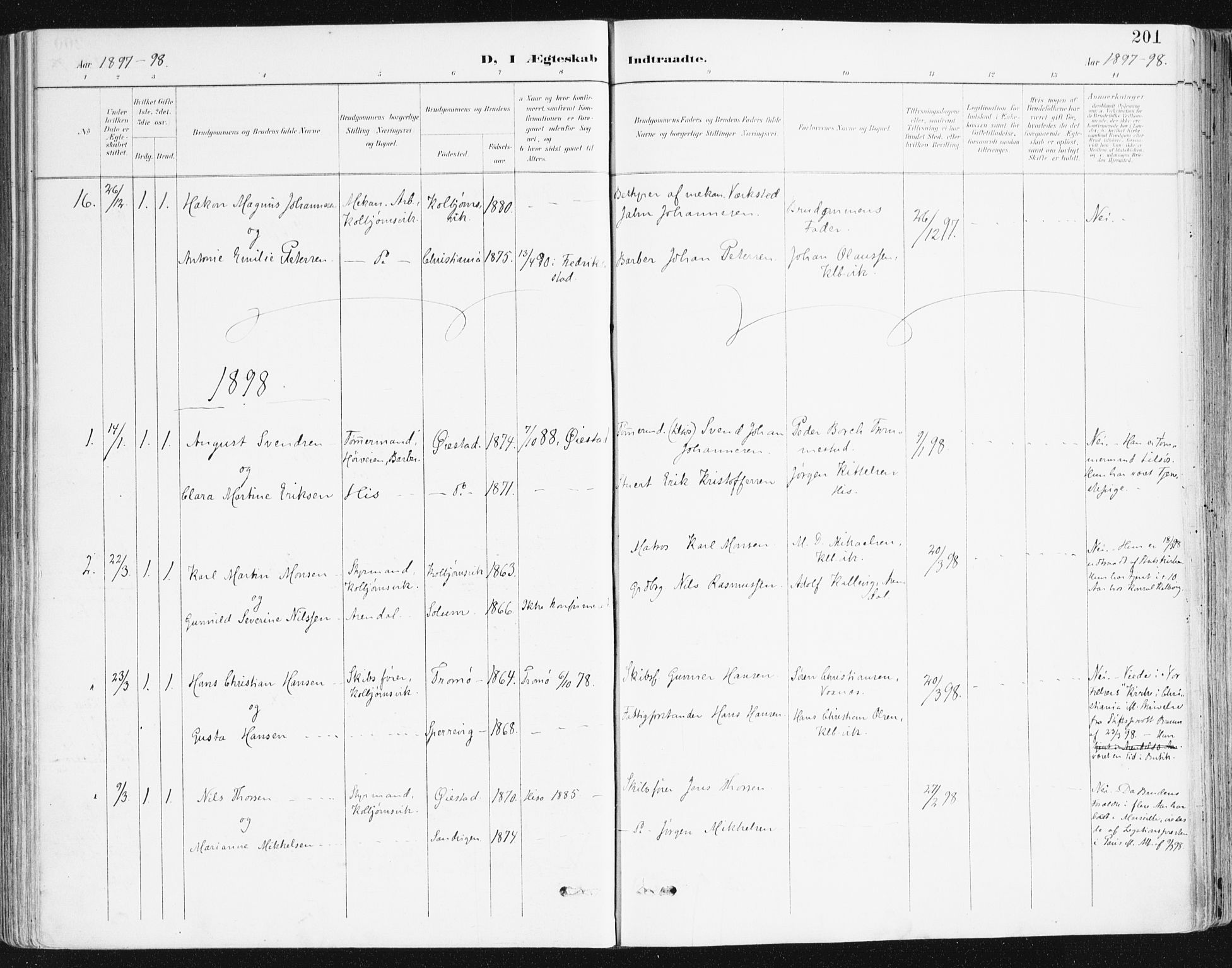 Hisøy sokneprestkontor, SAK/1111-0020/F/Fa/L0004: Parish register (official) no. A 4, 1895-1917, p. 201