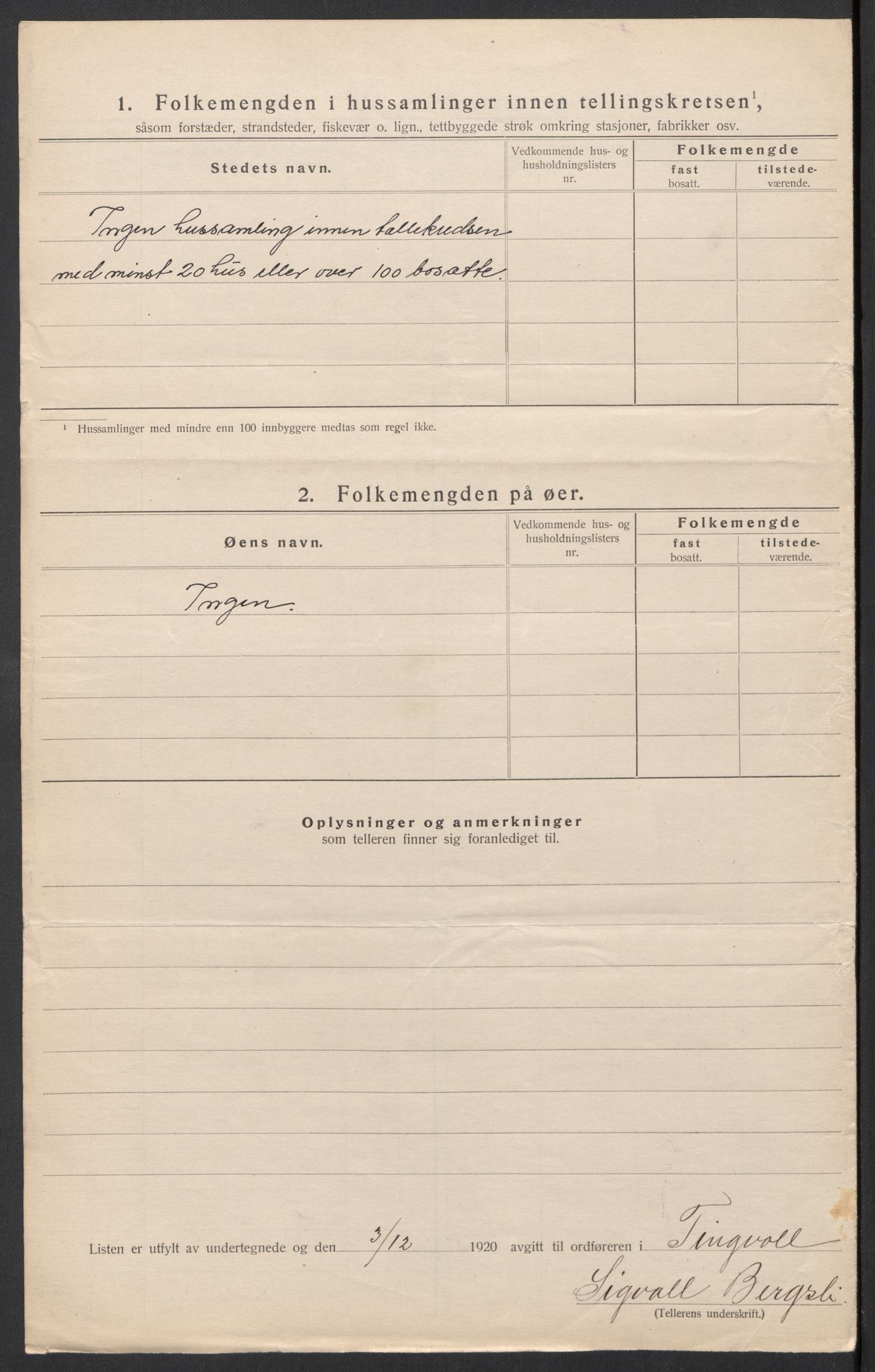 SAT, 1920 census for Tingvoll, 1920, p. 51