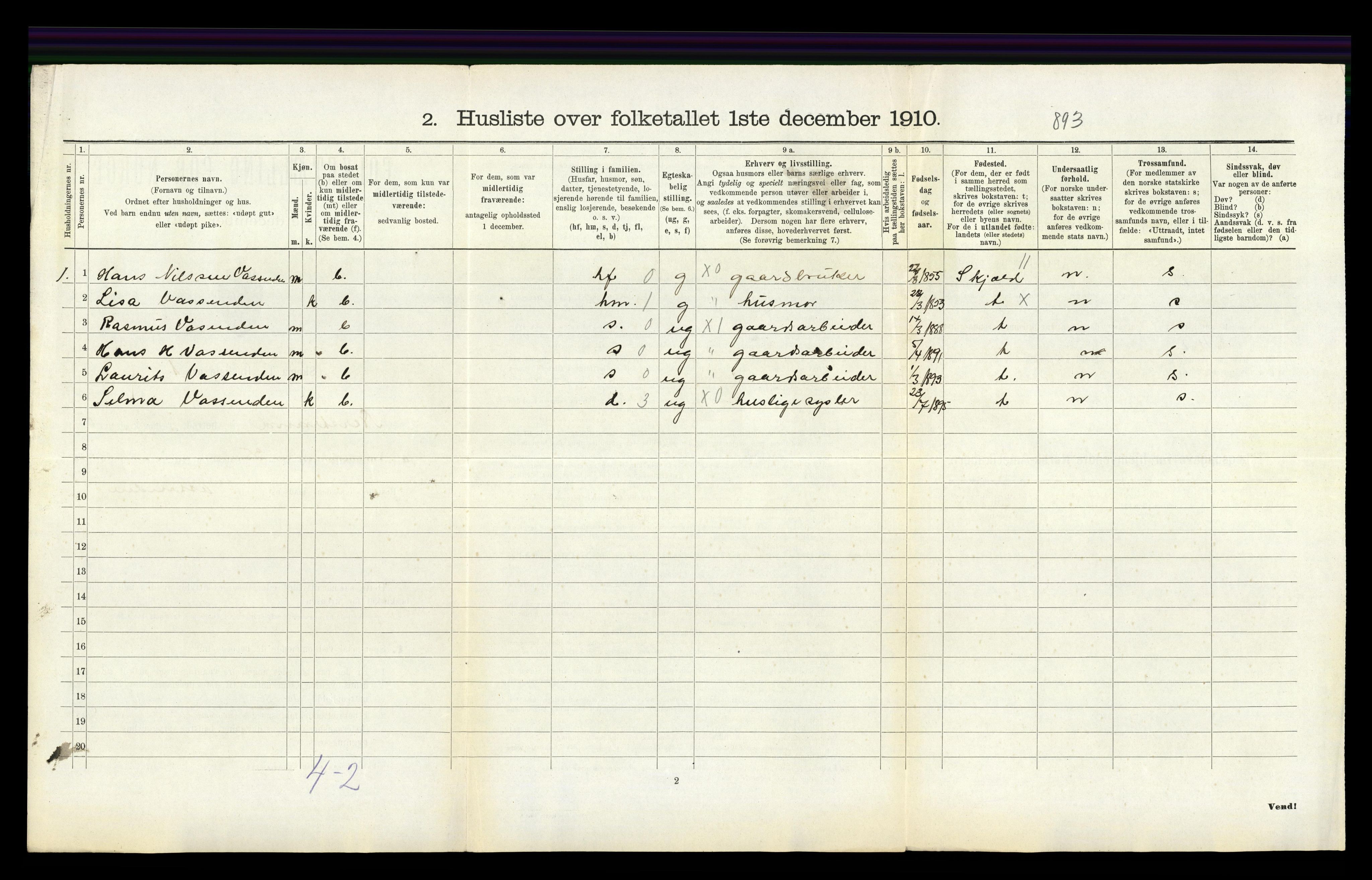 RA, 1910 census for Nedstrand, 1910, p. 354