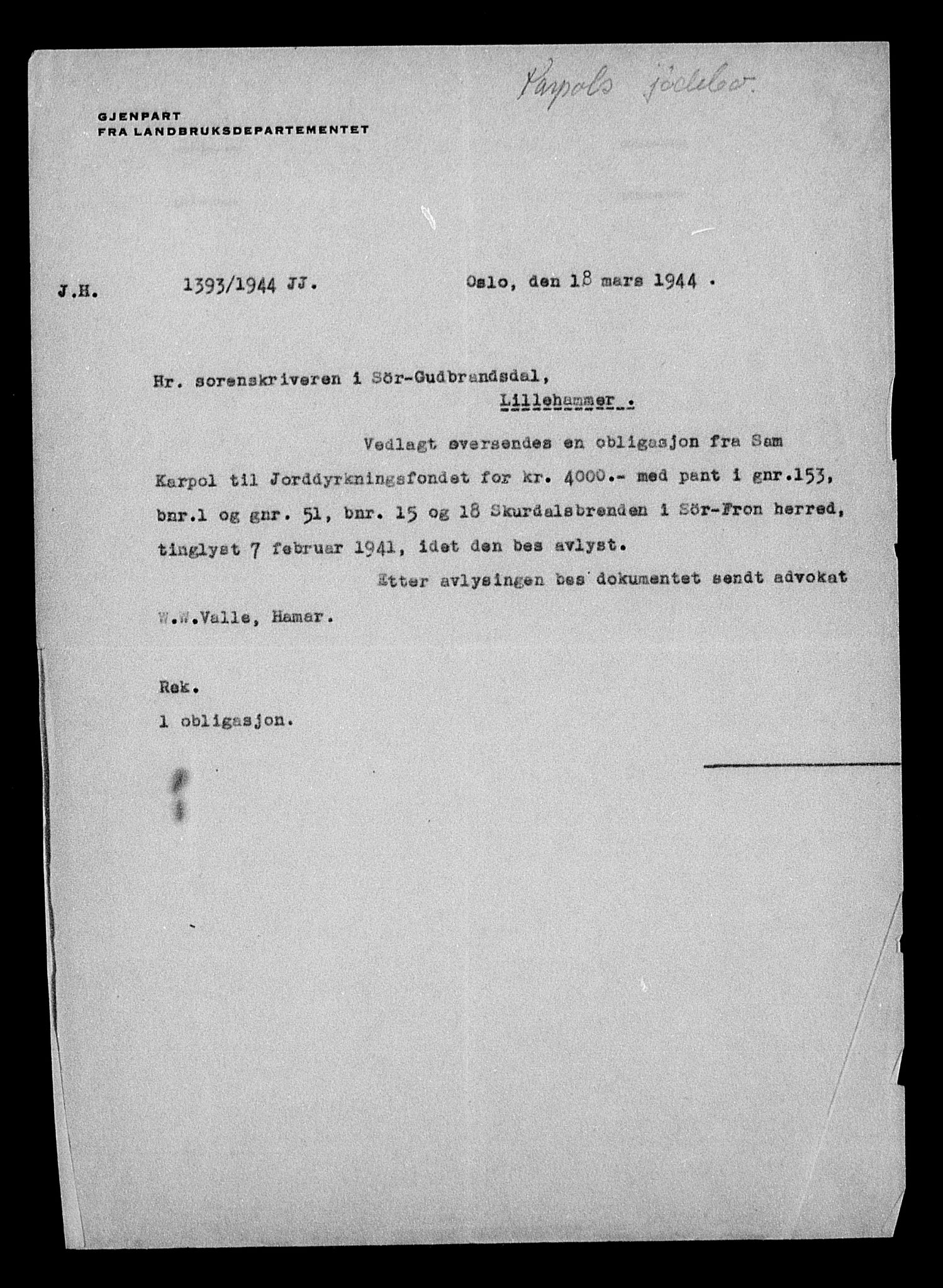 Justisdepartementet, Tilbakeføringskontoret for inndratte formuer, AV/RA-S-1564/H/Hc/Hcc/L0949: --, 1945-1947, p. 681