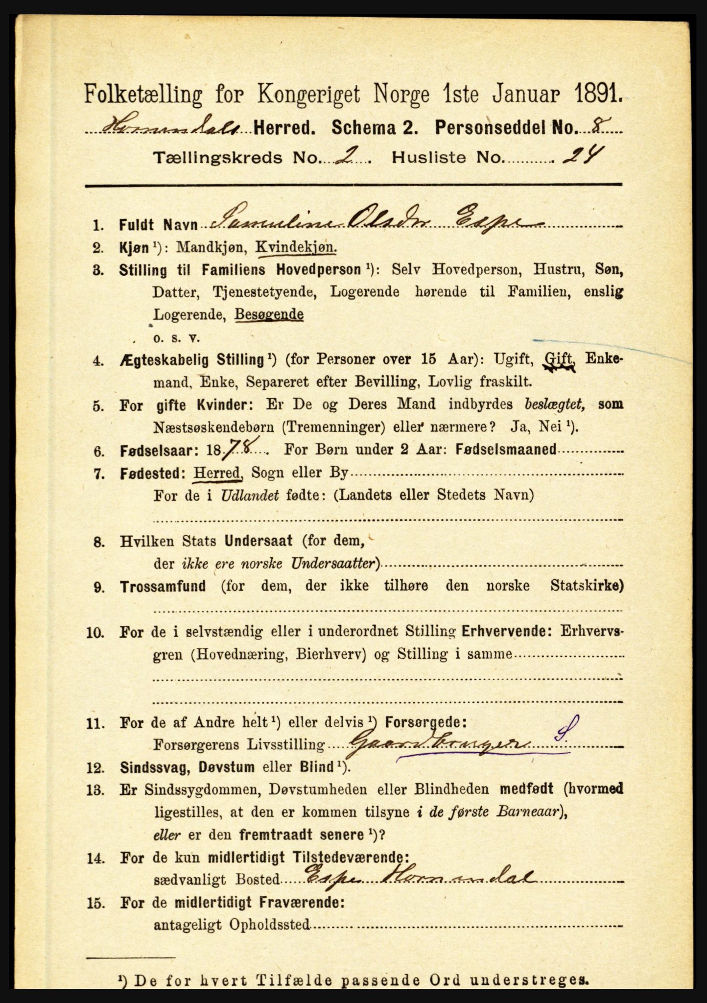 RA, 1891 census for 1444 Hornindal, 1891, p. 499