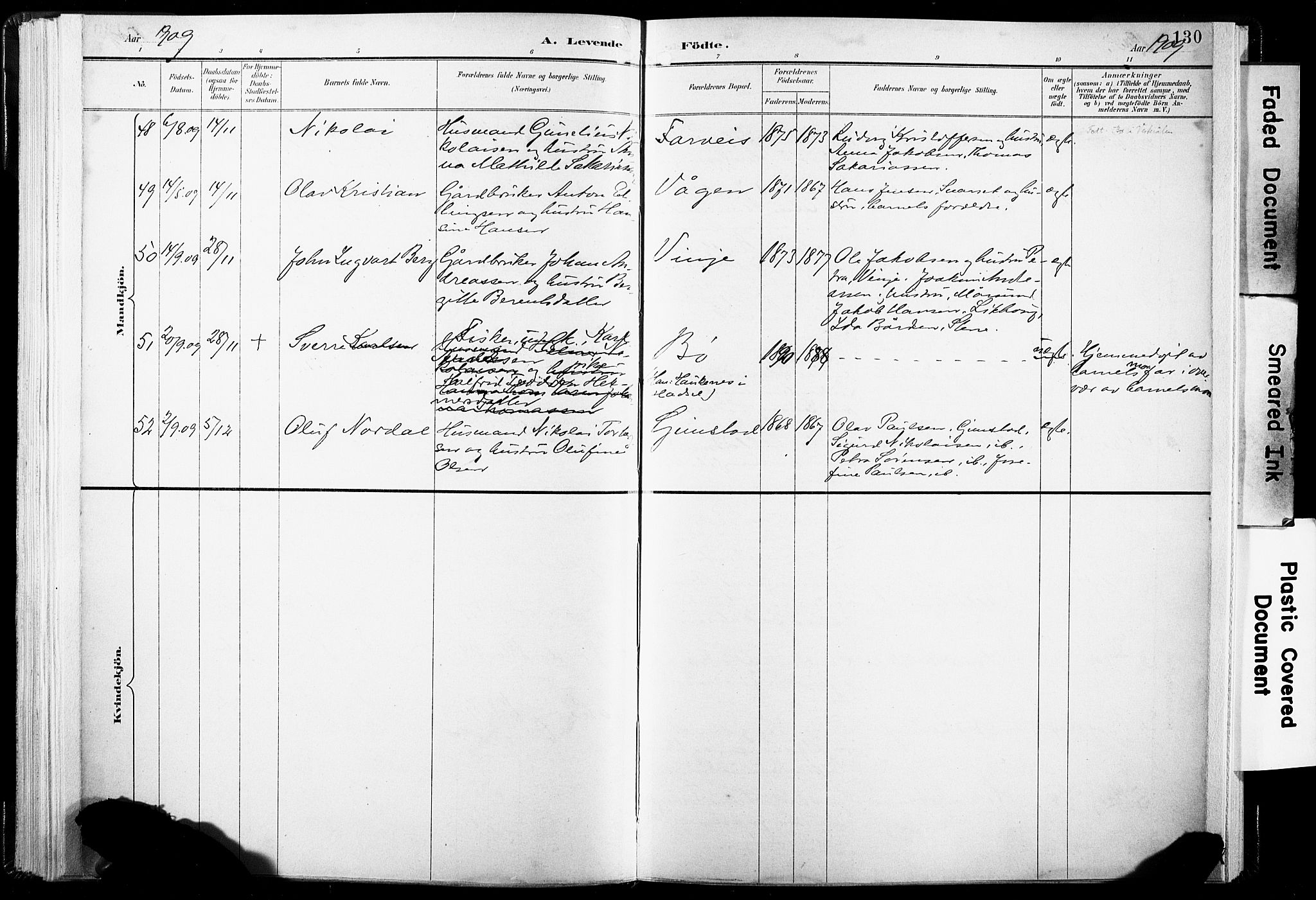 Ministerialprotokoller, klokkerbøker og fødselsregistre - Nordland, AV/SAT-A-1459/891/L1304: Parish register (official) no. 891A09, 1895-1921, p. 130