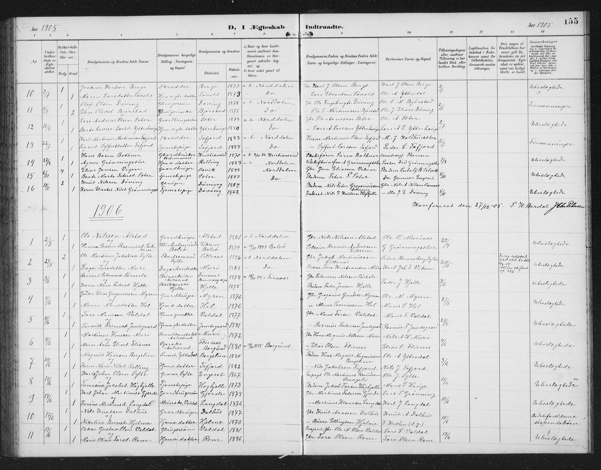 Ministerialprotokoller, klokkerbøker og fødselsregistre - Møre og Romsdal, SAT/A-1454/519/L0264: Parish register (copy) no. 519C05, 1892-1910, p. 155