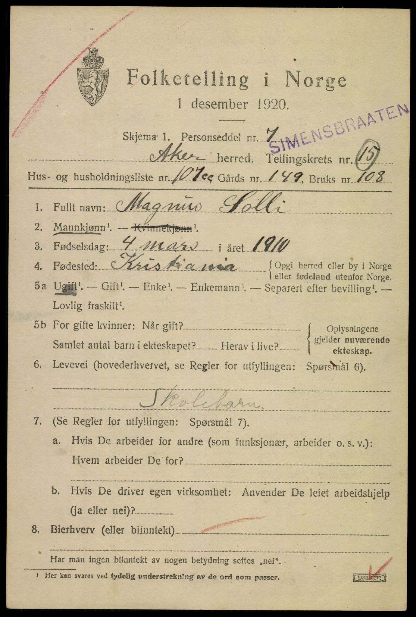 SAO, 1920 census for Aker, 1920, p. 86386