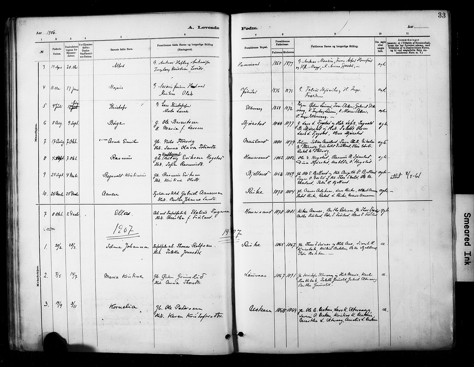 Hetland sokneprestkontor, AV/SAST-A-101826/30/30BA/L0010: Parish register (official) no. A 10, 1882-1925, p. 33