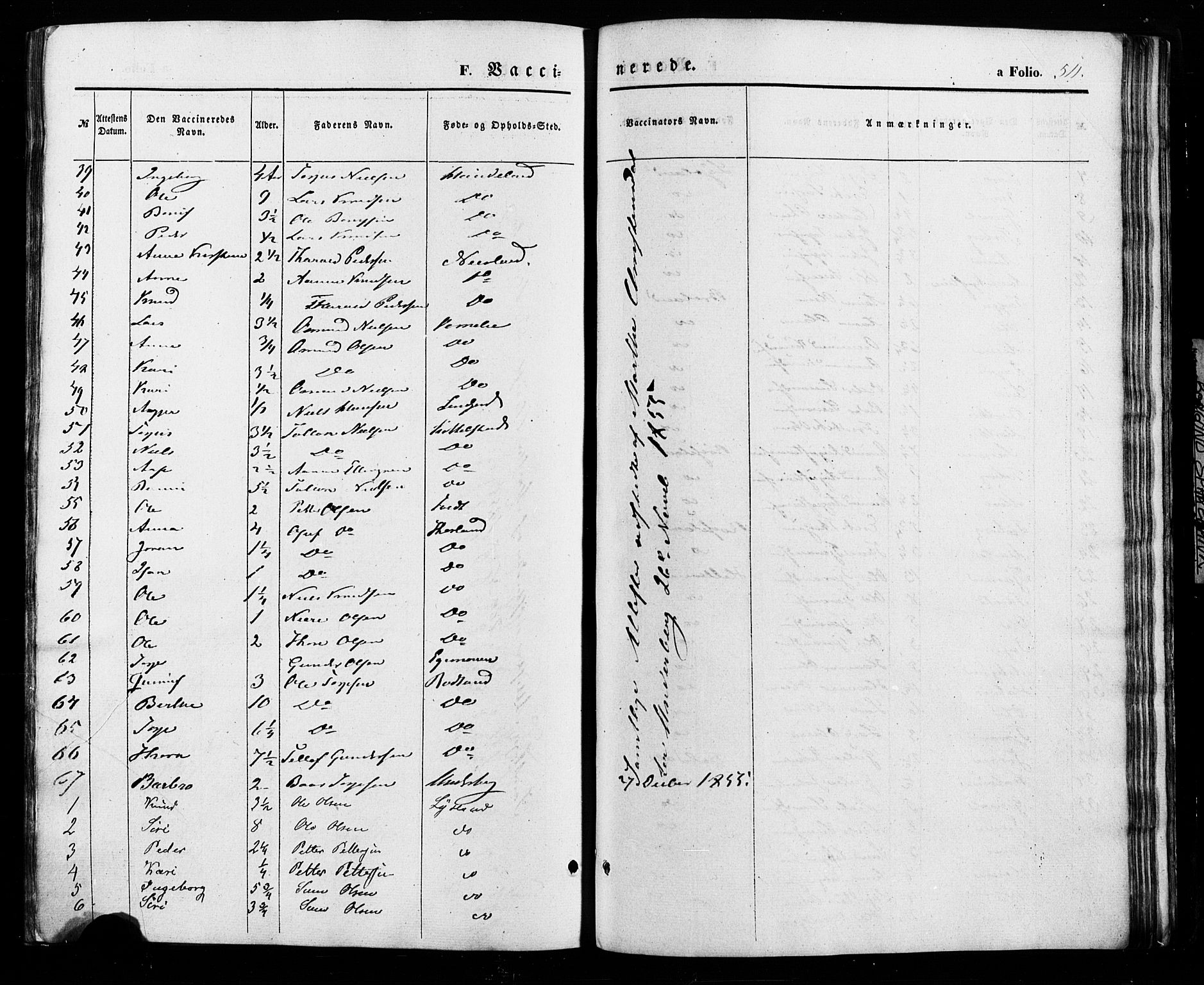Åseral sokneprestkontor, SAK/1111-0051/F/Fa/L0002: Parish register (official) no. A 2, 1854-1884, p. 511