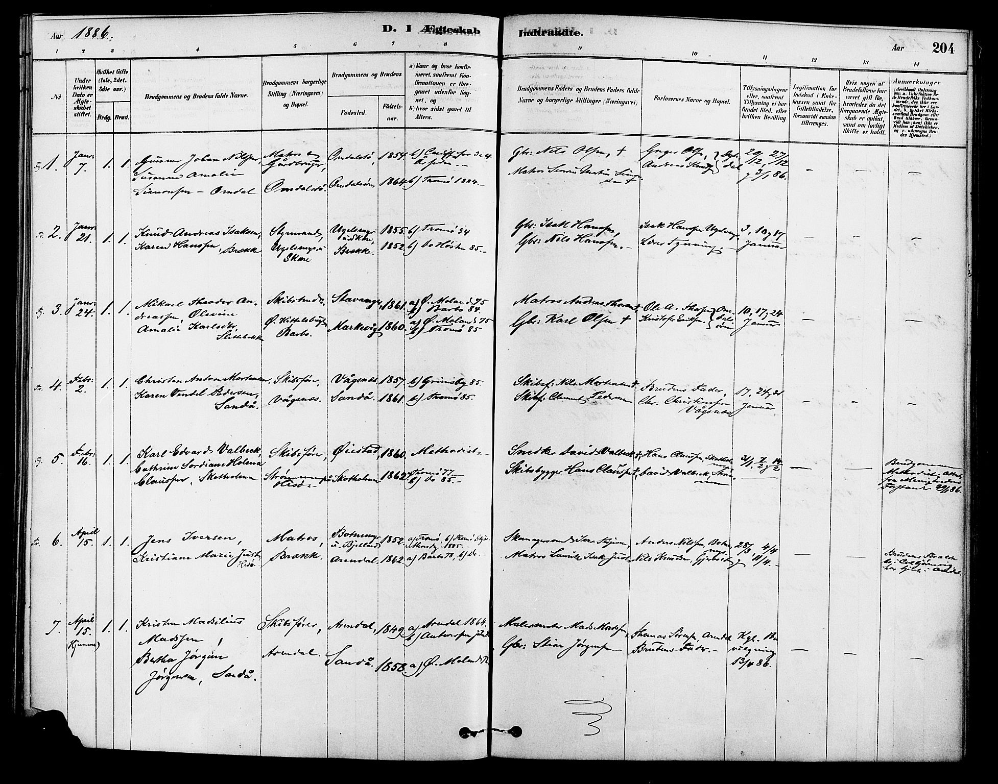 Tromøy sokneprestkontor, AV/SAK-1111-0041/F/Fa/L0009: Parish register (official) no. A 9, 1878-1896, p. 204