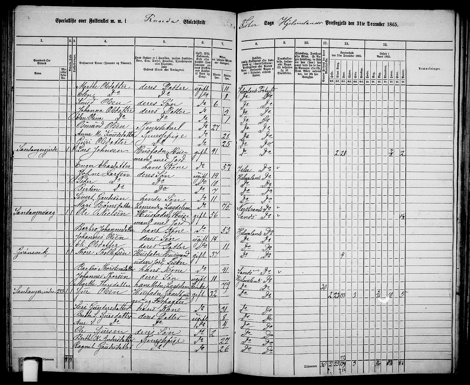 RA, 1865 census for Hjelmeland, 1865, p. 145
