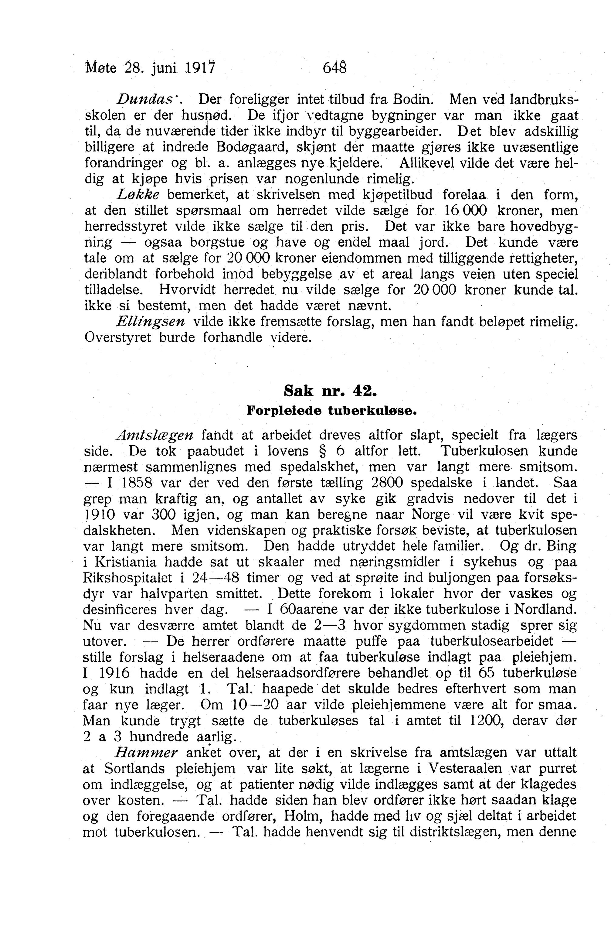 Nordland Fylkeskommune. Fylkestinget, AIN/NFK-17/176/A/Ac/L0040: Fylkestingsforhandlinger 1917, 1917