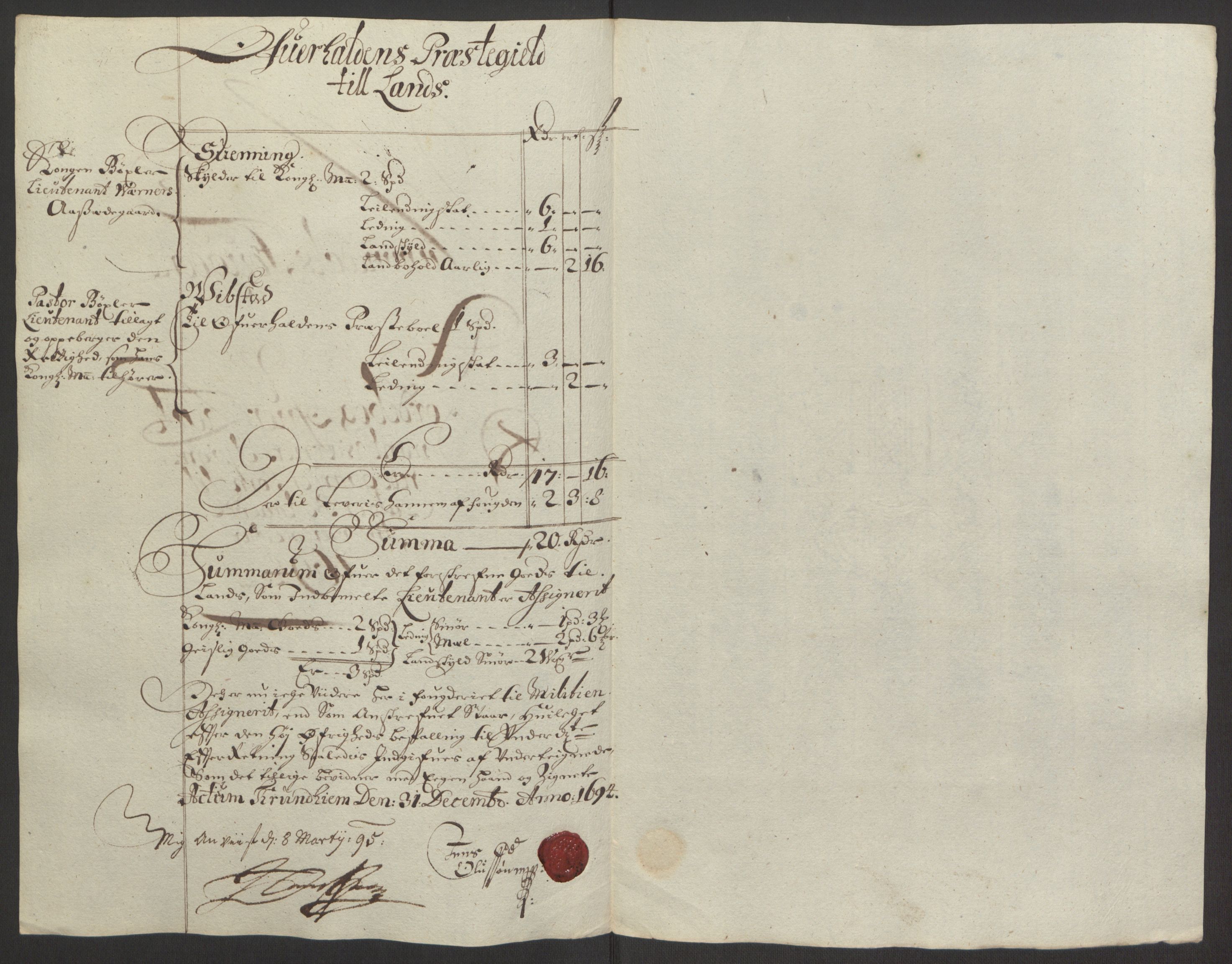 Rentekammeret inntil 1814, Reviderte regnskaper, Fogderegnskap, RA/EA-4092/R64/L4424: Fogderegnskap Namdal, 1692-1695, p. 423