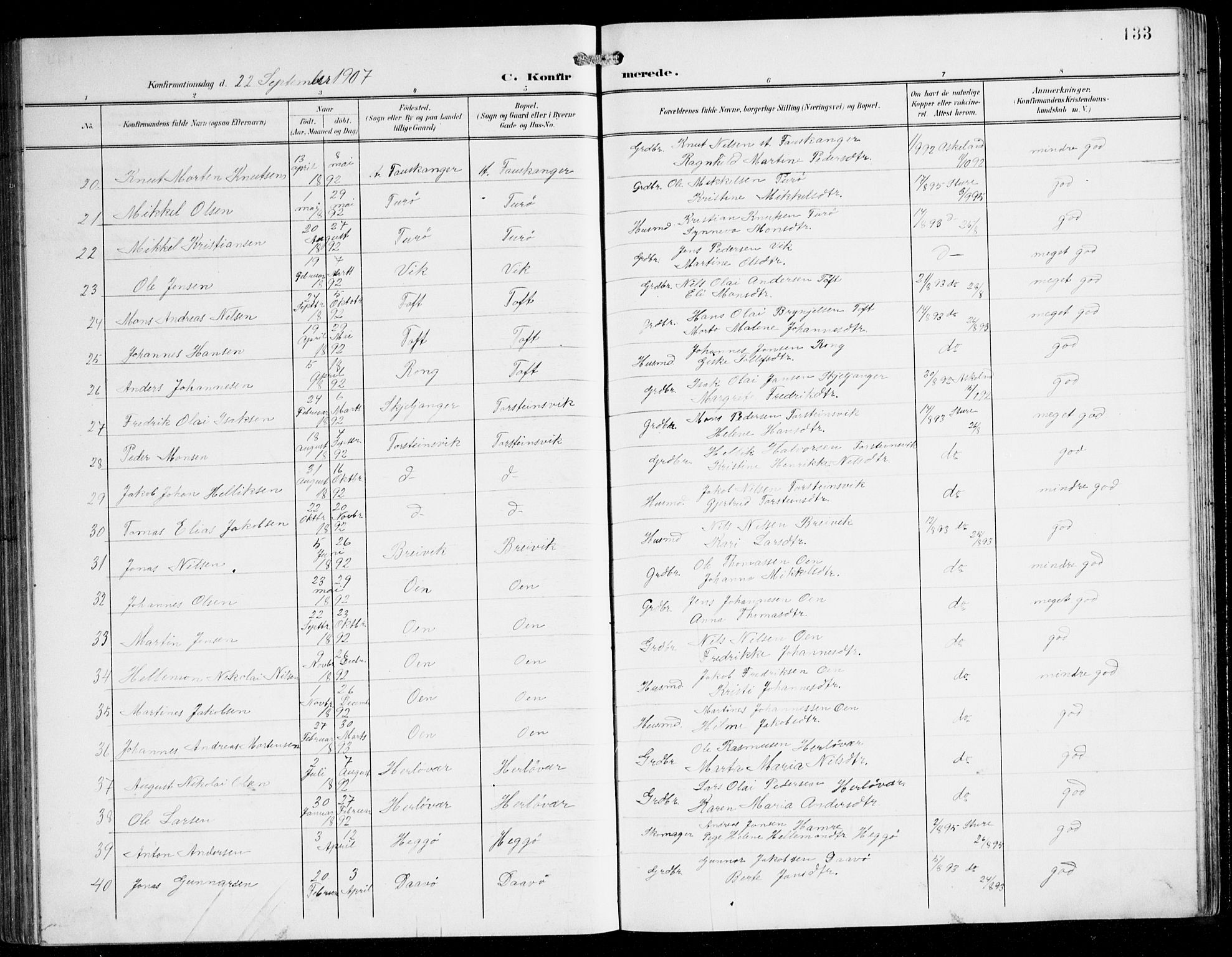 Herdla Sokneprestembete, AV/SAB-A-75701/H/Hab: Parish register (copy) no. C 1, 1900-1913, p. 133