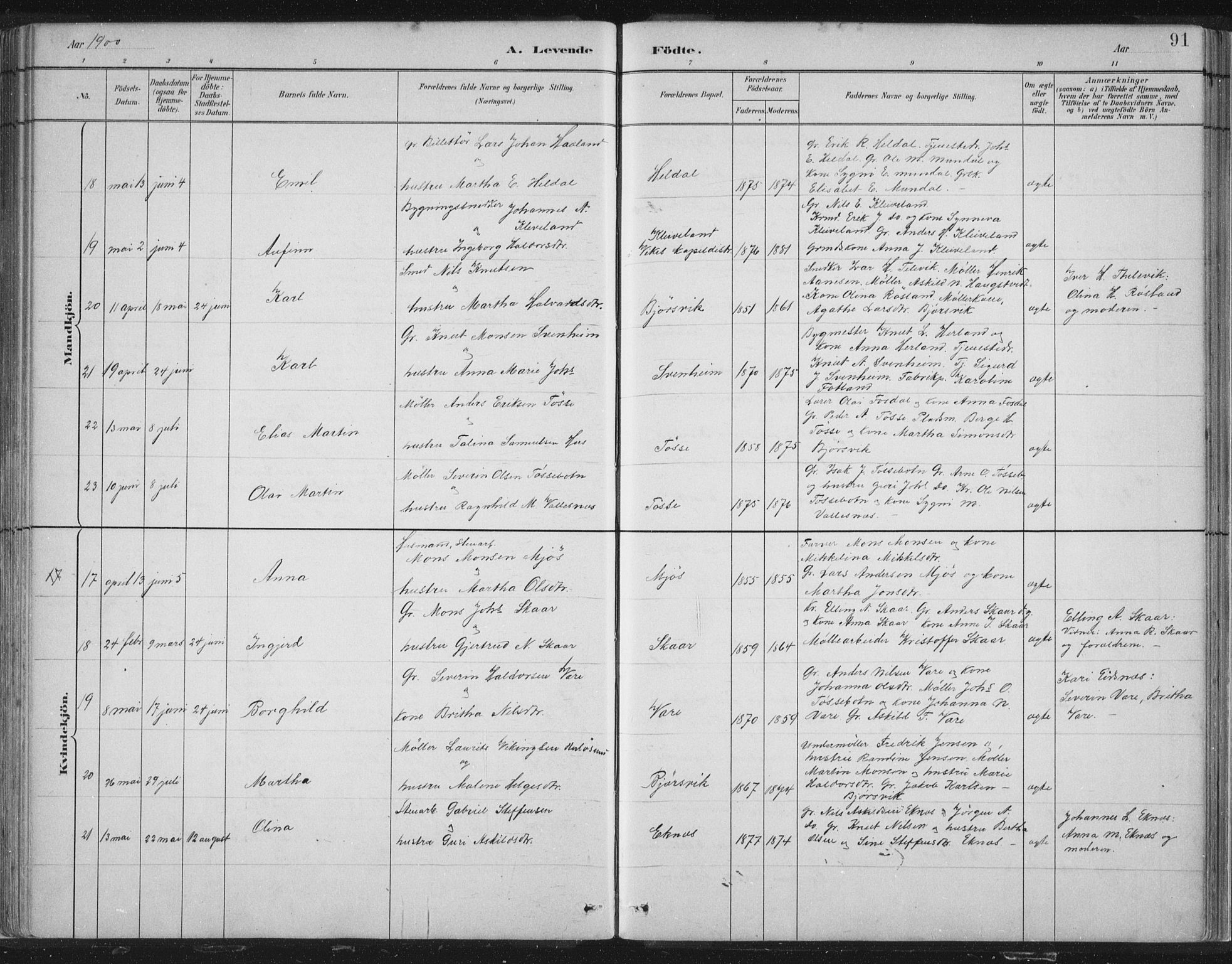 Hosanger sokneprestembete, SAB/A-75801/H/Hab: Parish register (copy) no. A 3 I, 1882-1903, p. 91