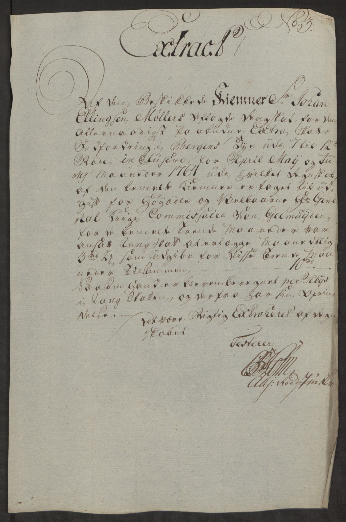 Rentekammeret inntil 1814, Reviderte regnskaper, Byregnskaper, AV/RA-EA-4066/R/Rp/L0367/0001: [P21] Kontribusjonsregnskap / Ekstraskatt, 1764, p. 289