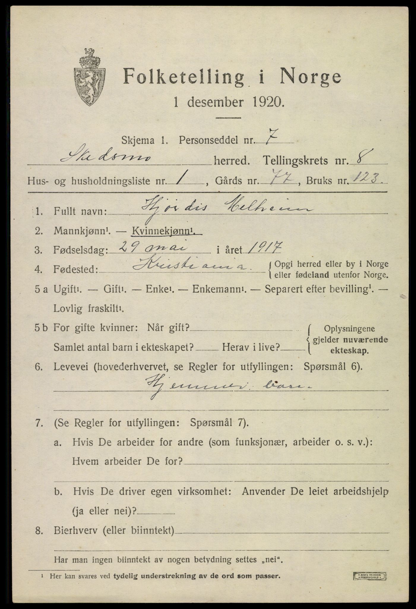 SAO, 1920 census for Skedsmo, 1920, p. 8767