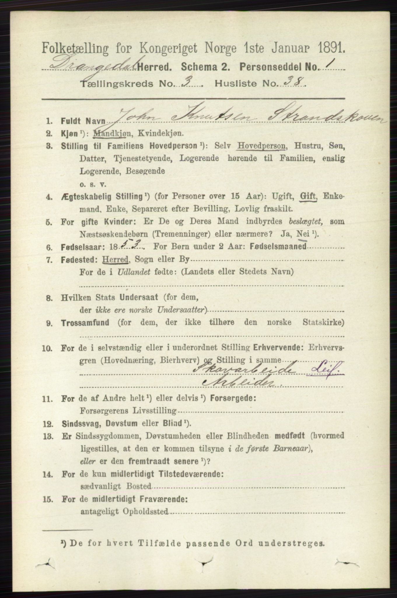 RA, 1891 census for 0817 Drangedal, 1891, p. 1100