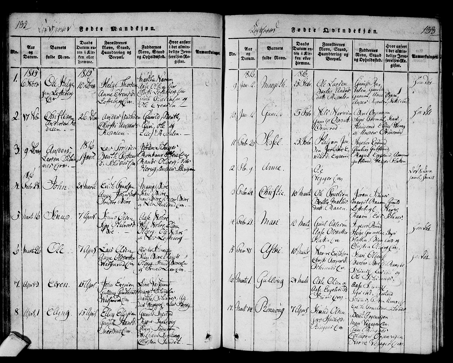 Sigdal kirkebøker, AV/SAKO-A-245/F/Fa/L0005: Parish register (official) no. I 5 /3, 1815-1829, p. 132-133