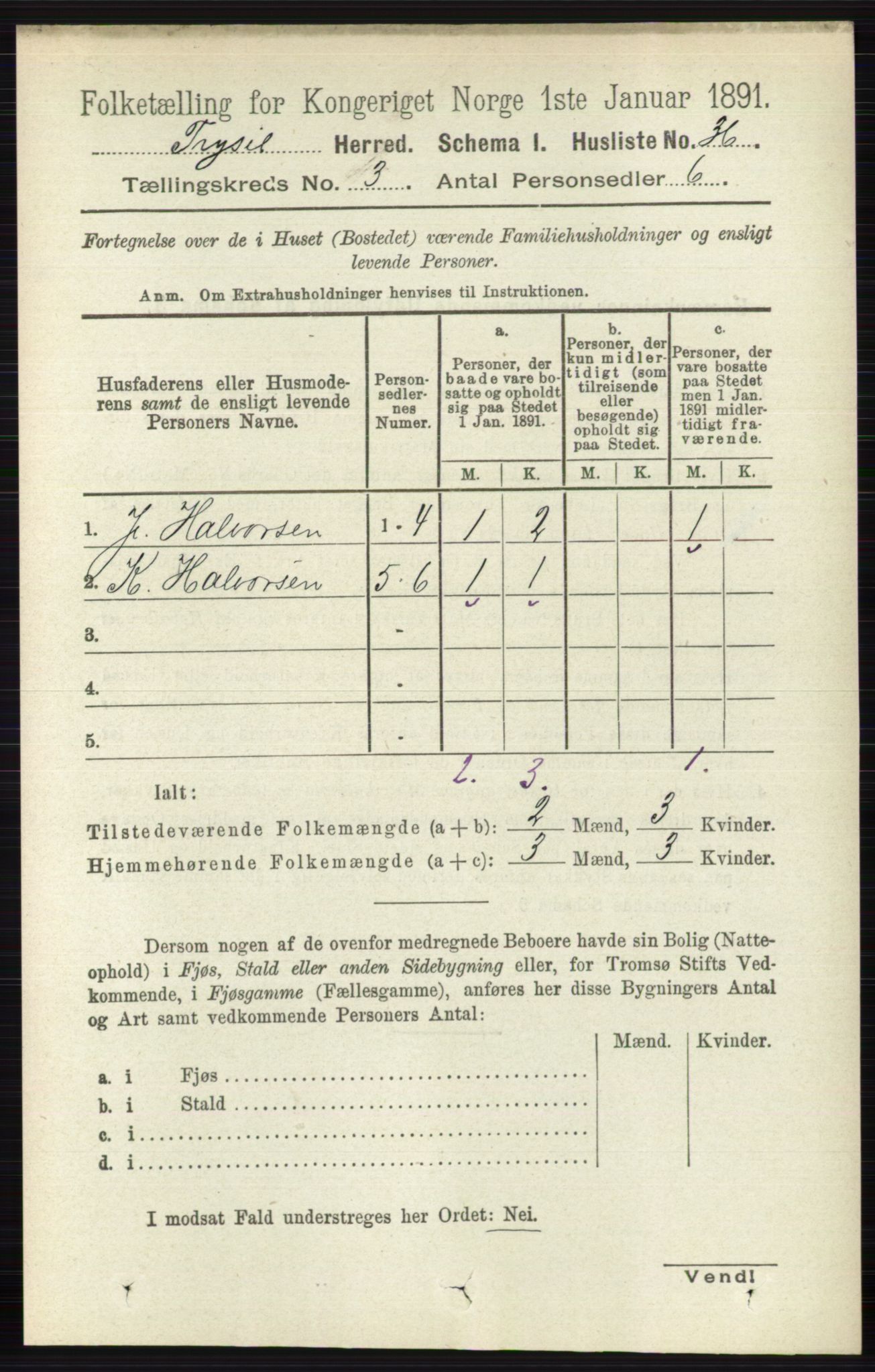 RA, 1891 census for 0428 Trysil, 1891, p. 1306