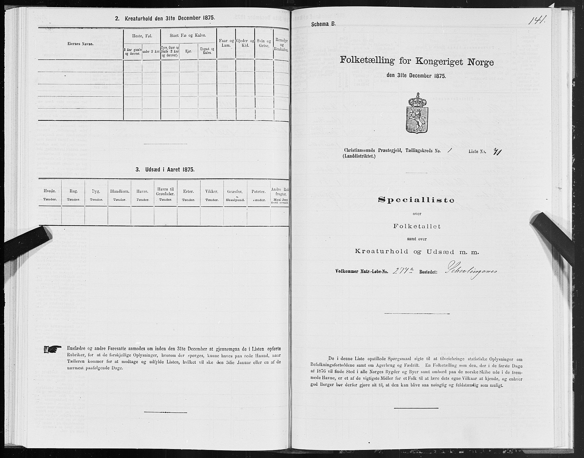 SAT, 1875 census for 1556L Kristiansund/Frei og Grip, 1875, p. 1141