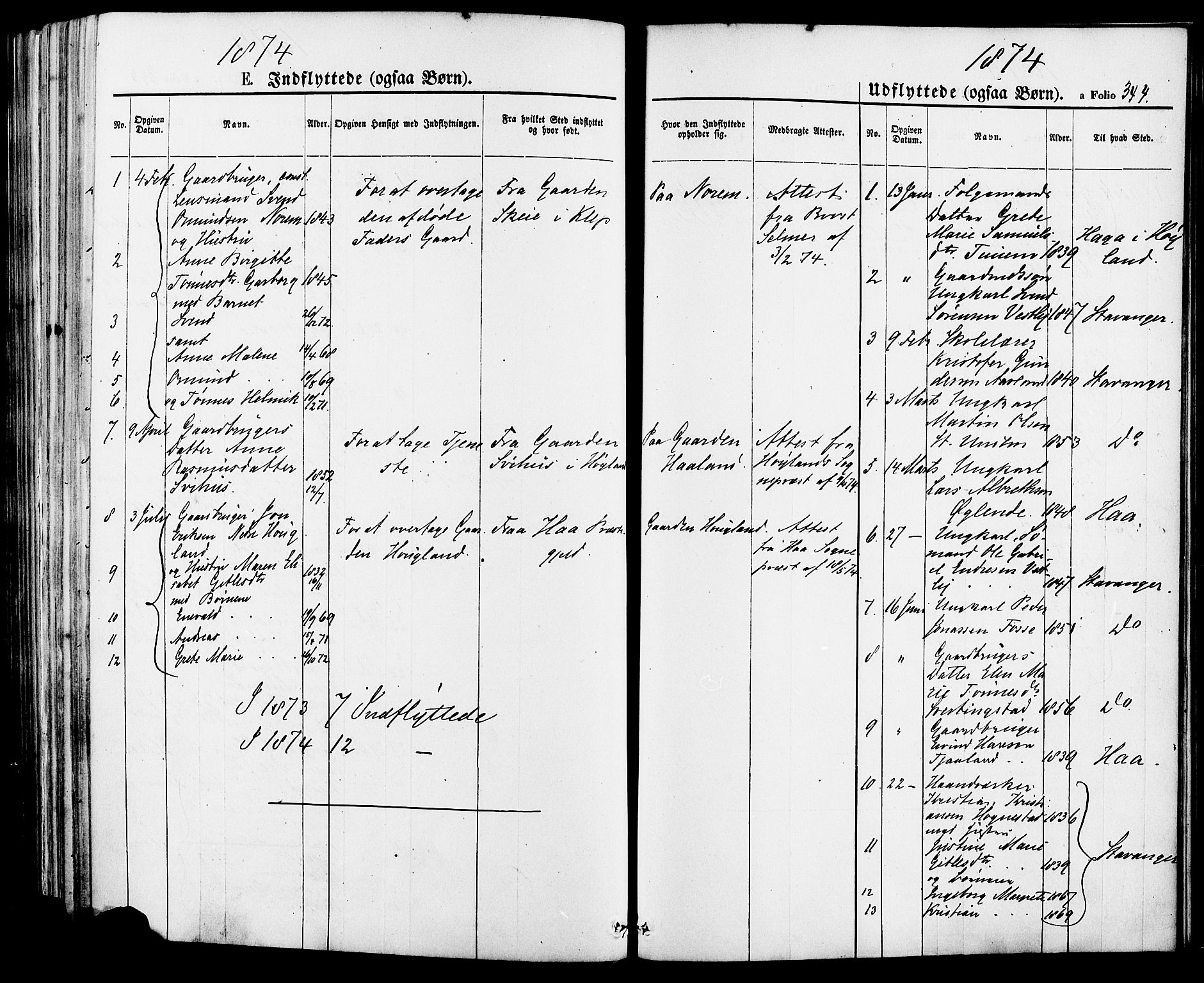 Lye sokneprestkontor, SAST/A-101794/001/30BA/L0008: Parish register (official) no. A 7, 1872-1881, p. 344