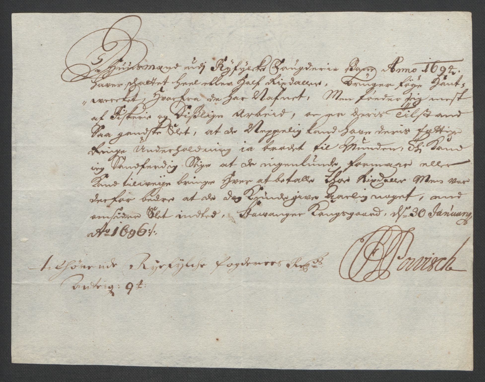 Rentekammeret inntil 1814, Reviderte regnskaper, Fogderegnskap, AV/RA-EA-4092/R47/L2857: Fogderegnskap Ryfylke, 1694-1696, p. 103