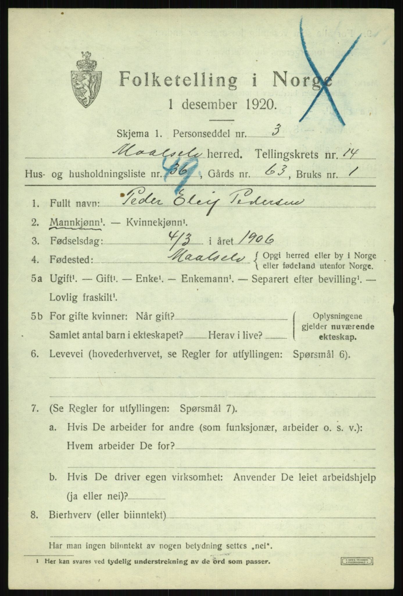 SATØ, 1920 census for Målselv, 1920, p. 7571