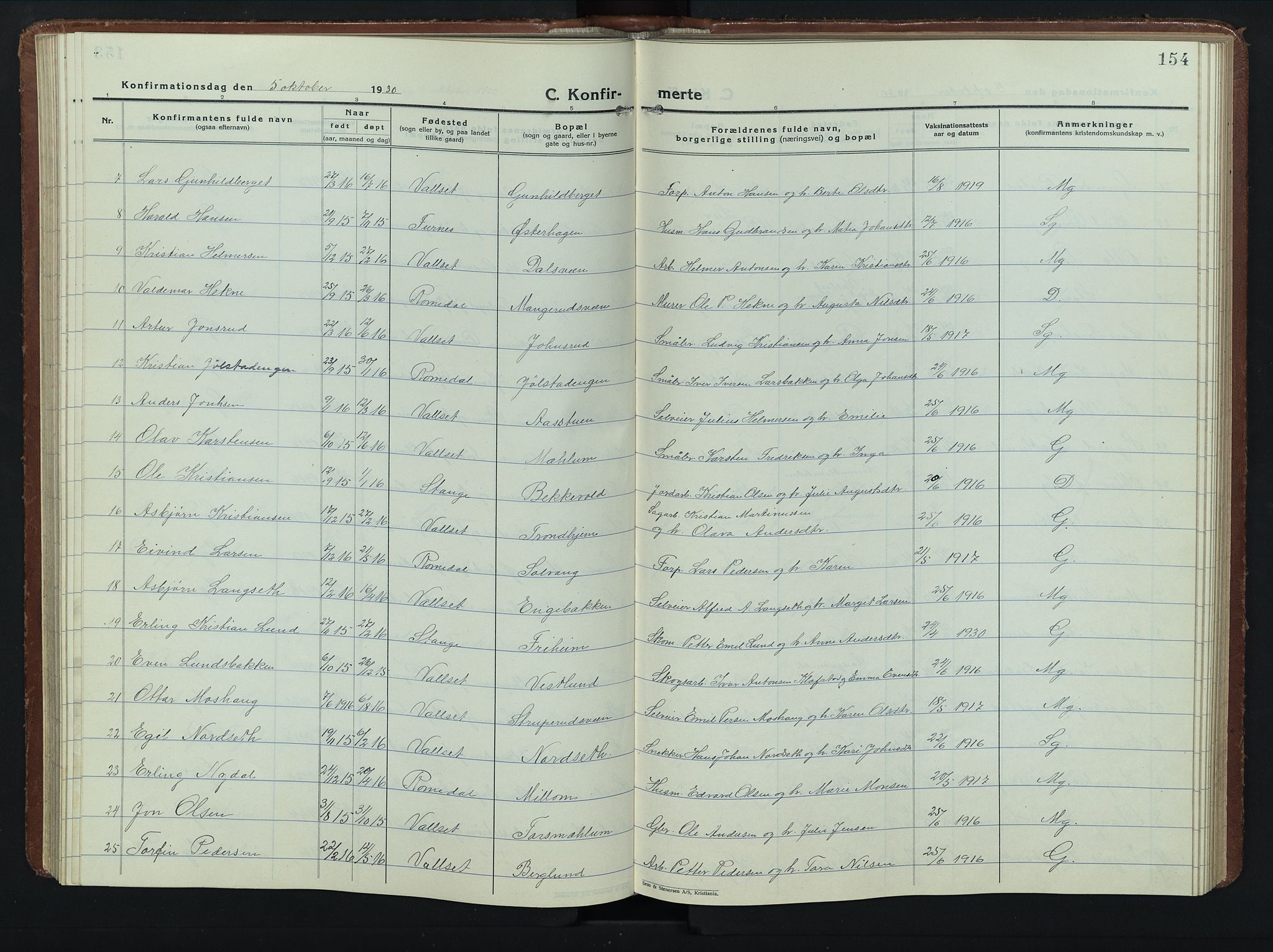 Romedal prestekontor, SAH/PREST-004/L/L0015: Parish register (copy) no. 15, 1923-1949, p. 154