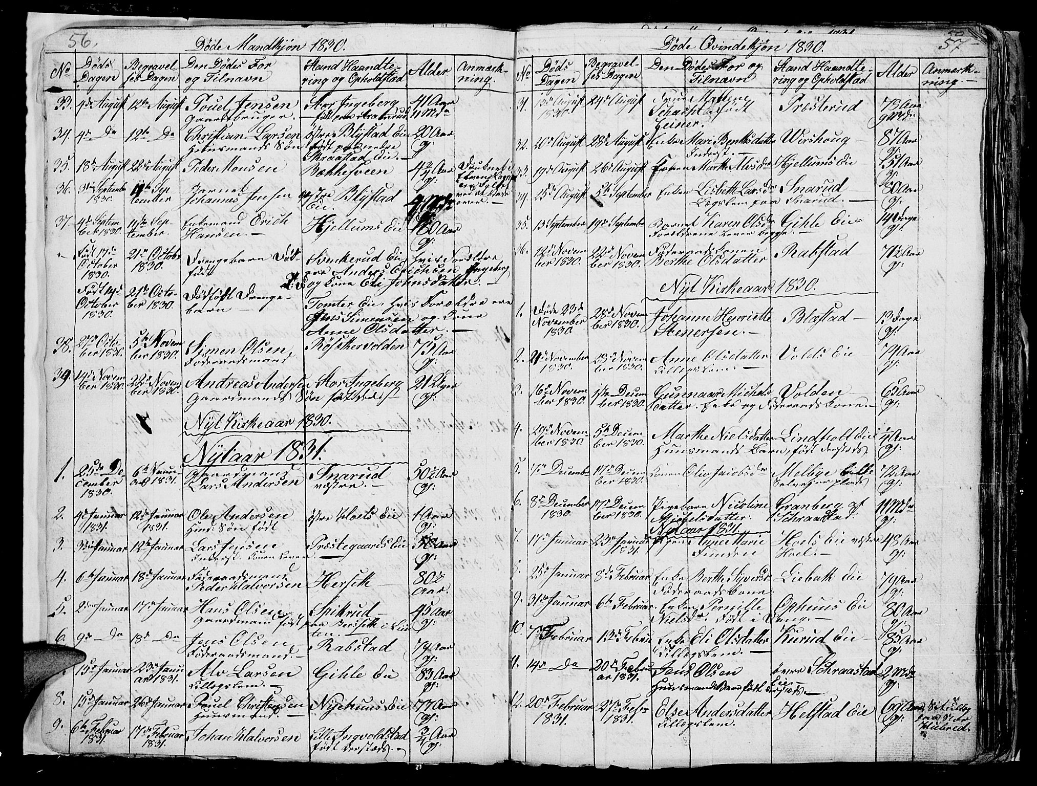 Vang prestekontor, Hedmark, SAH/PREST-008/H/Ha/Hab/L0006: Parish register (copy) no. 6, 1819-1832, p. 56-57