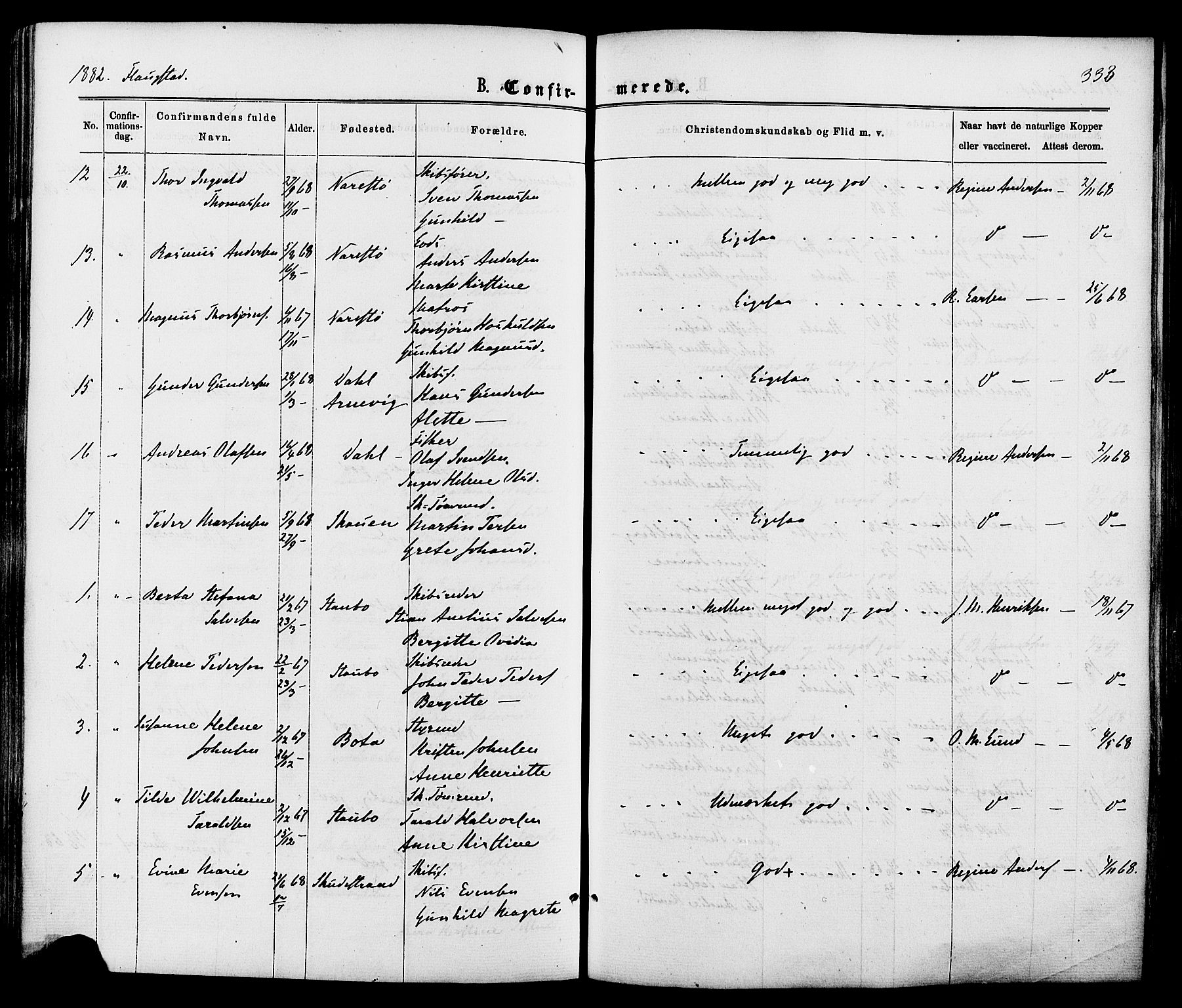 Dypvåg sokneprestkontor, SAK/1111-0007/F/Fa/Faa/L0007: Parish register (official) no. A 7 /2, 1877-1884, p. 333