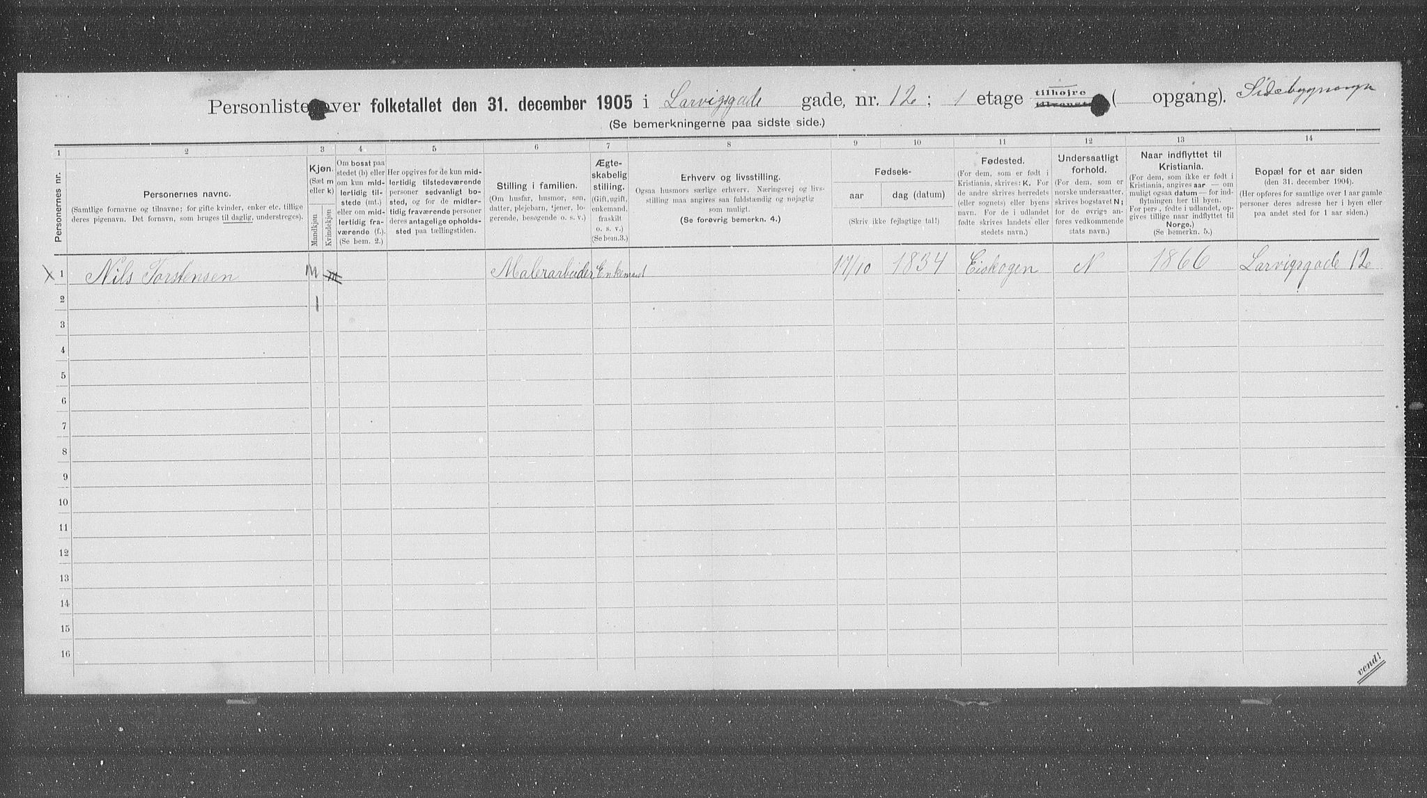 OBA, Municipal Census 1905 for Kristiania, 1905, p. 30016