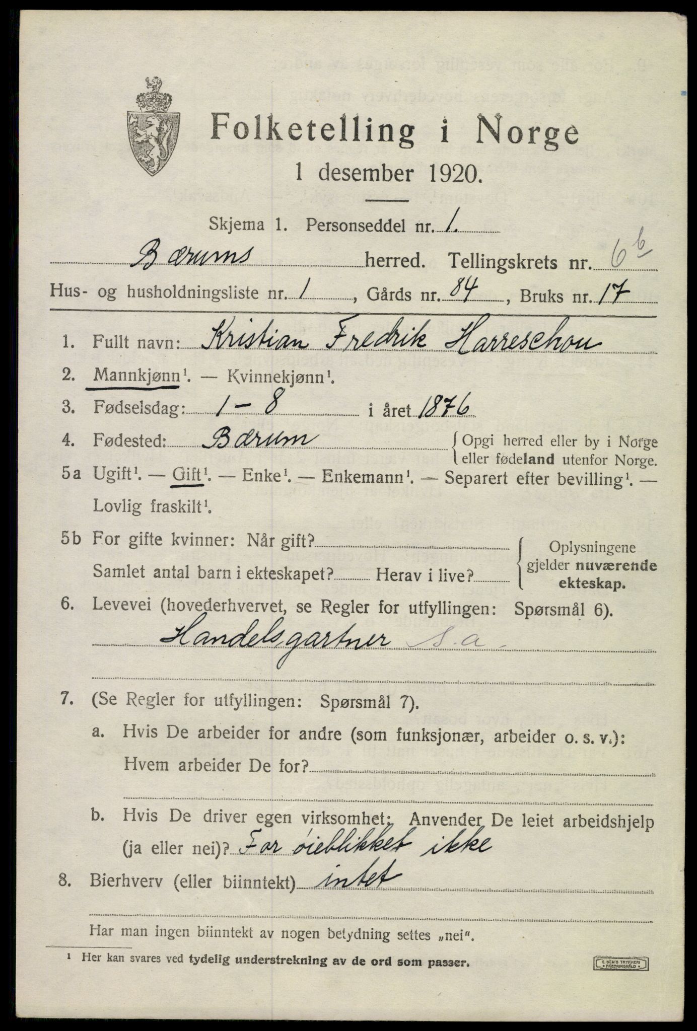 SAO, 1920 census for Bærum, 1920, p. 13992