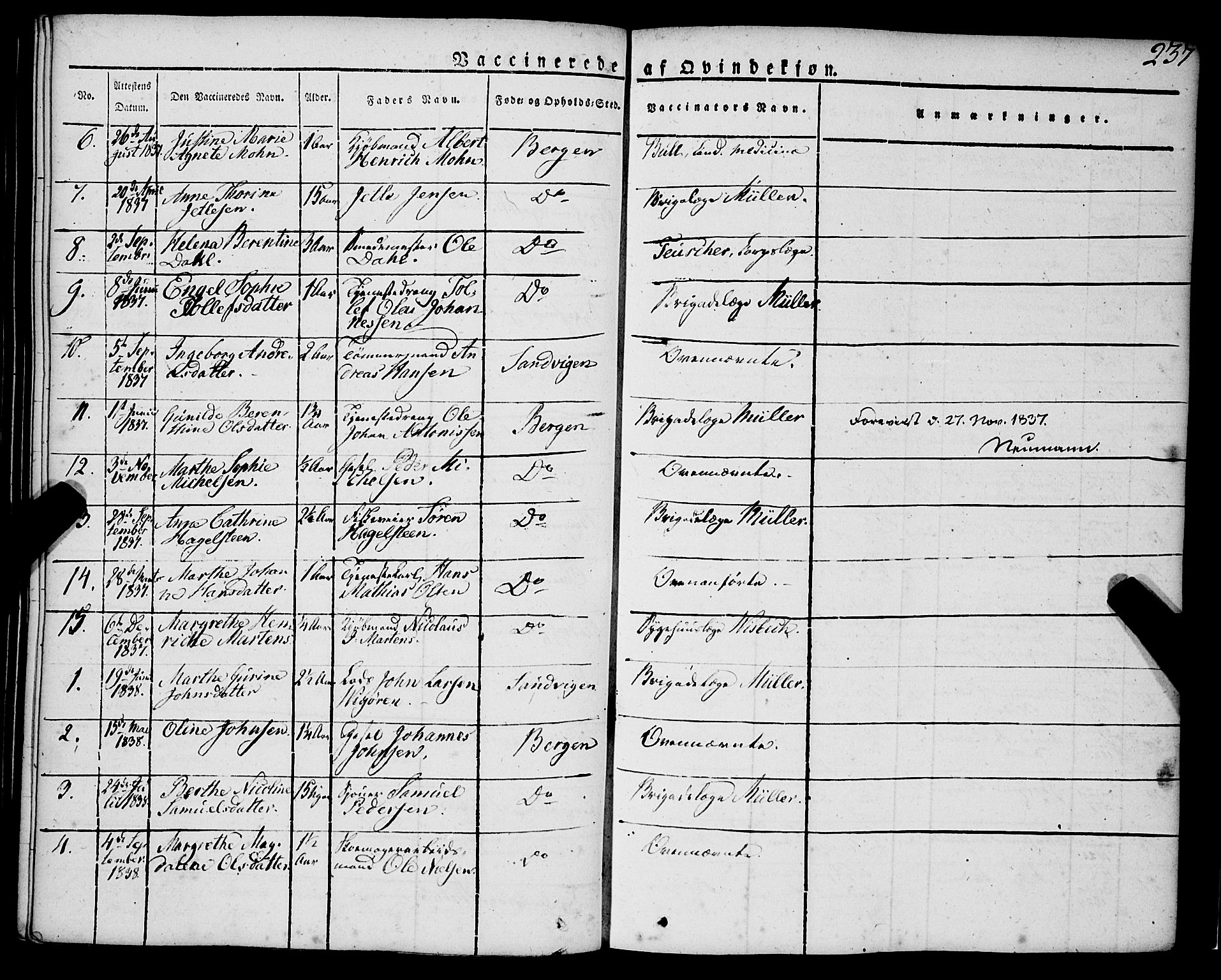 Korskirken sokneprestembete, AV/SAB-A-76101/H/Haa/L0050: Parish register (official) no. F 1, 1821-1869, p. 237