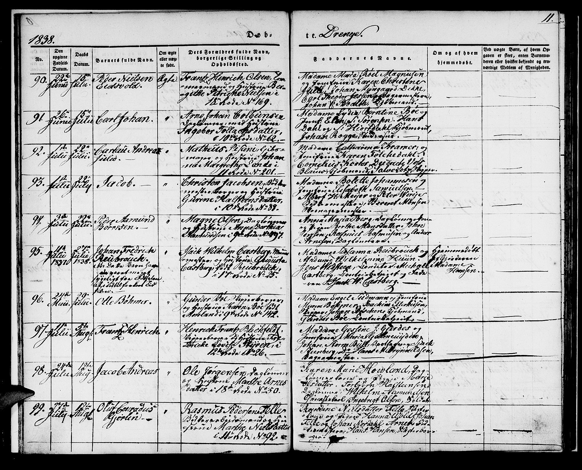 Domkirken sokneprestembete, SAB/A-74801/H/Haa/L0018: Parish register (official) no. B 1, 1838-1840, p. 11