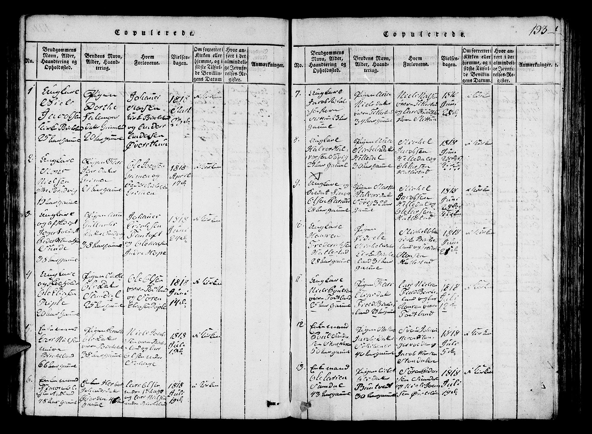 Fana Sokneprestembete, SAB/A-75101/H/Hab/Haba/L0001: Parish register (copy) no. A 1, 1816-1836, p. 193