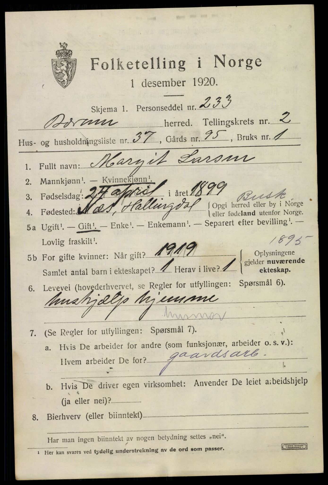 SAO, 1920 census for Bærum, 1920, p. 7018