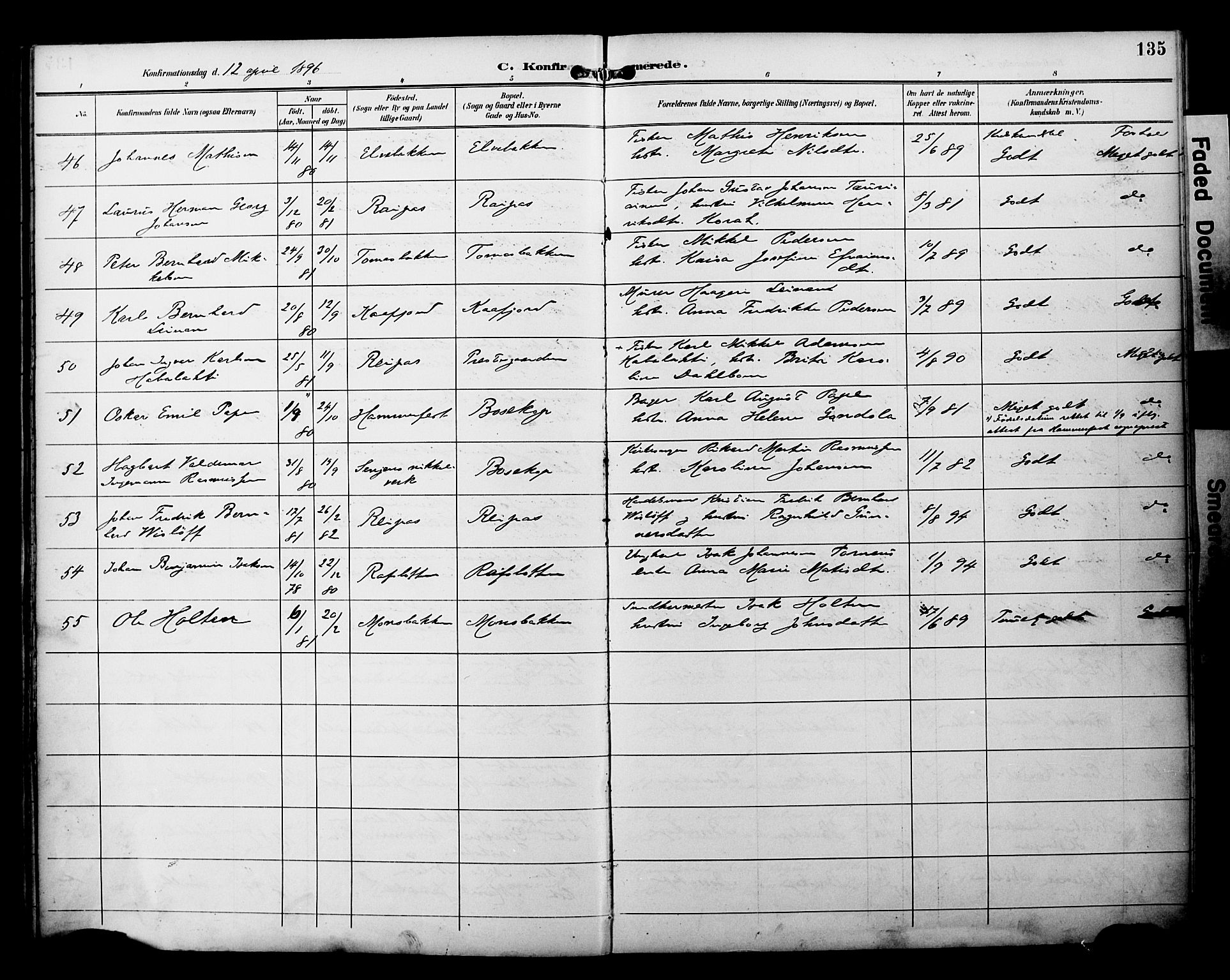 Alta sokneprestkontor, SATØ/S-1338/H/Ha/L0003.kirke: Parish register (official) no. 3, 1892-1904, p. 135