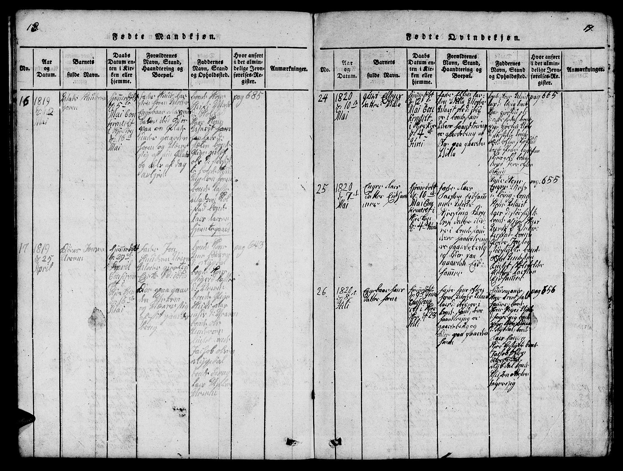 Ministerialprotokoller, klokkerbøker og fødselsregistre - Møre og Romsdal, AV/SAT-A-1454/541/L0546: Parish register (copy) no. 541C01, 1818-1856, p. 18-19