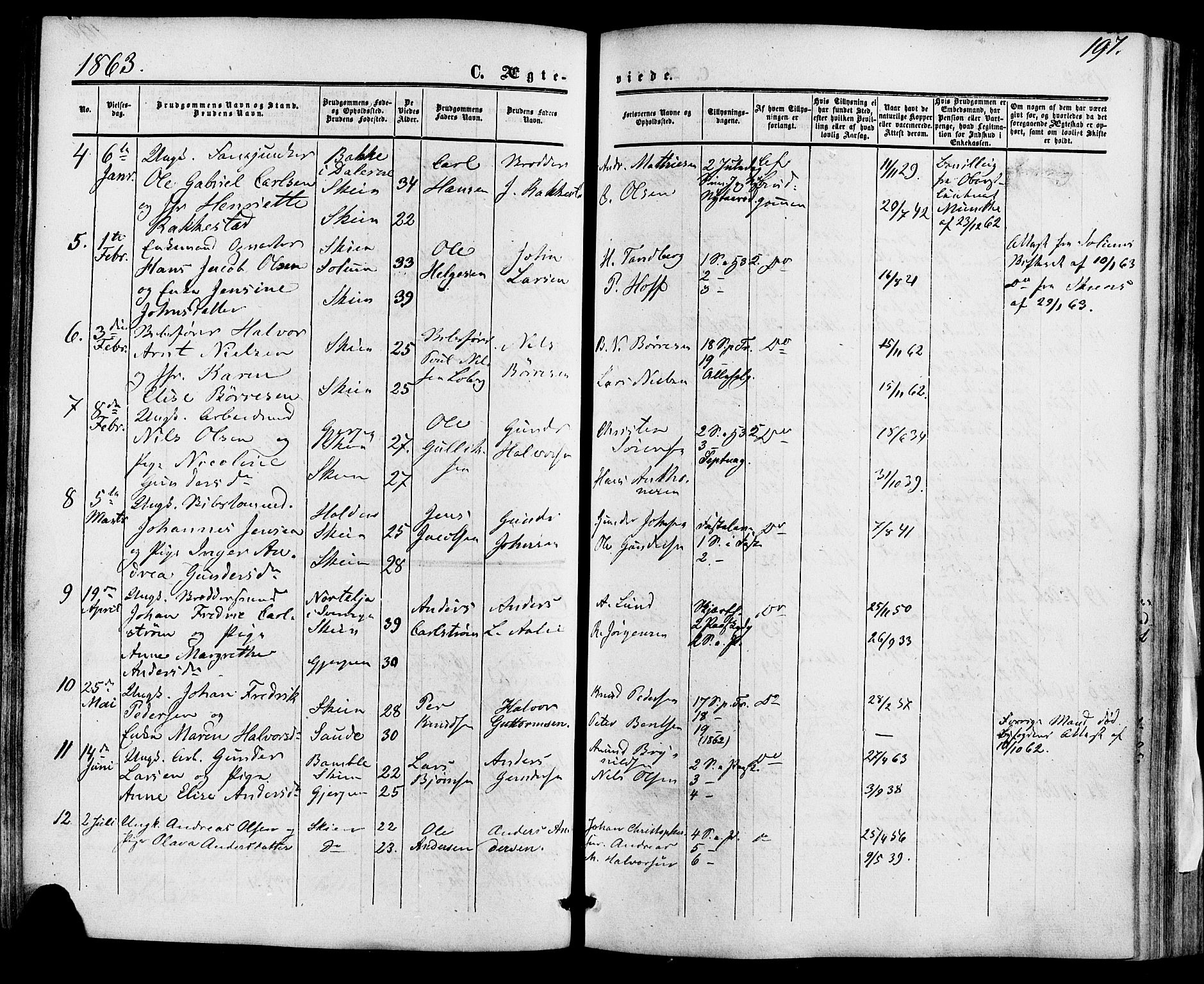Skien kirkebøker, SAKO/A-302/F/Fa/L0007: Parish register (official) no. 7, 1856-1865, p. 197