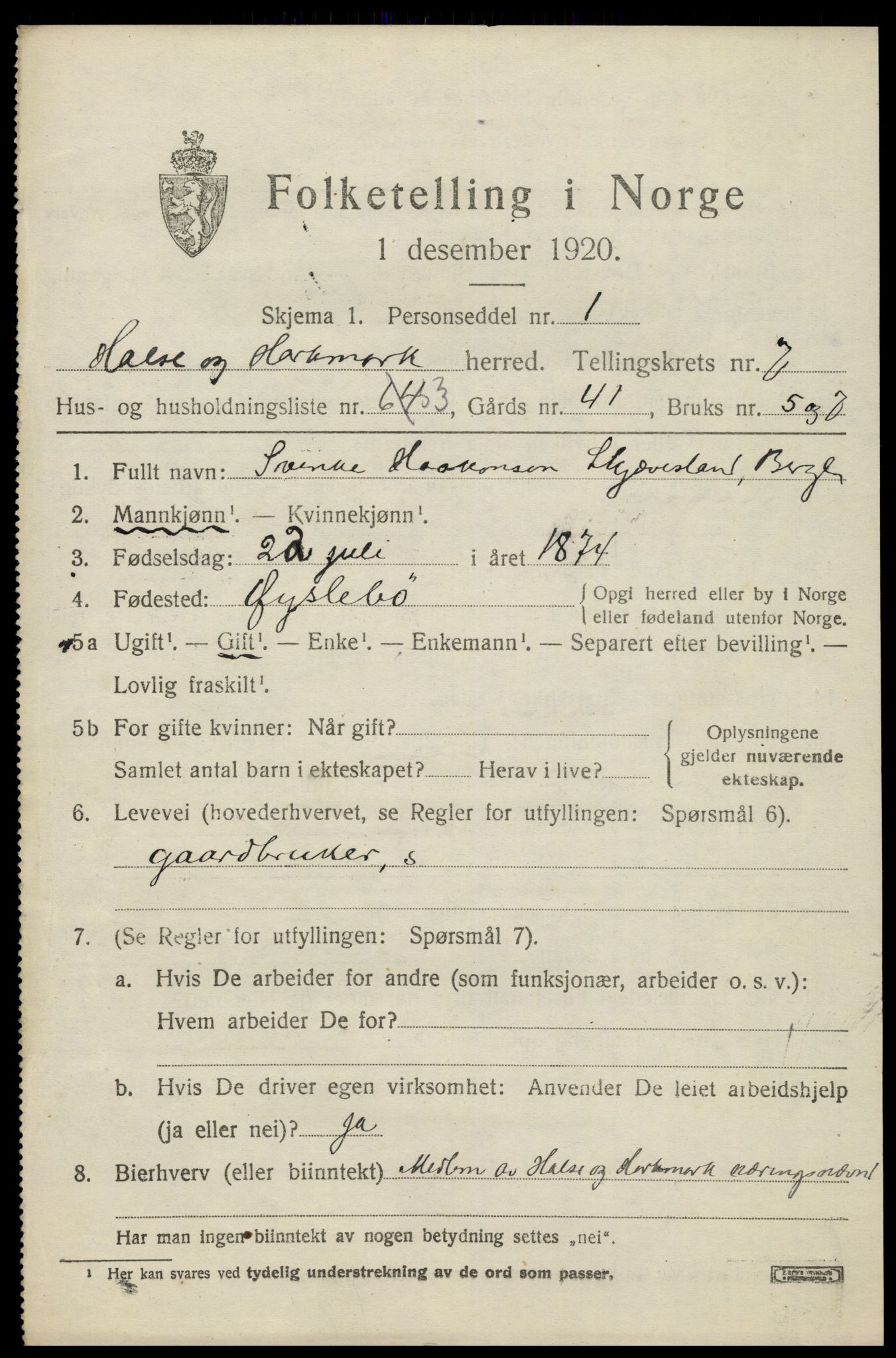 SAK, 1920 census for Halse og Harkmark, 1920, p. 4261