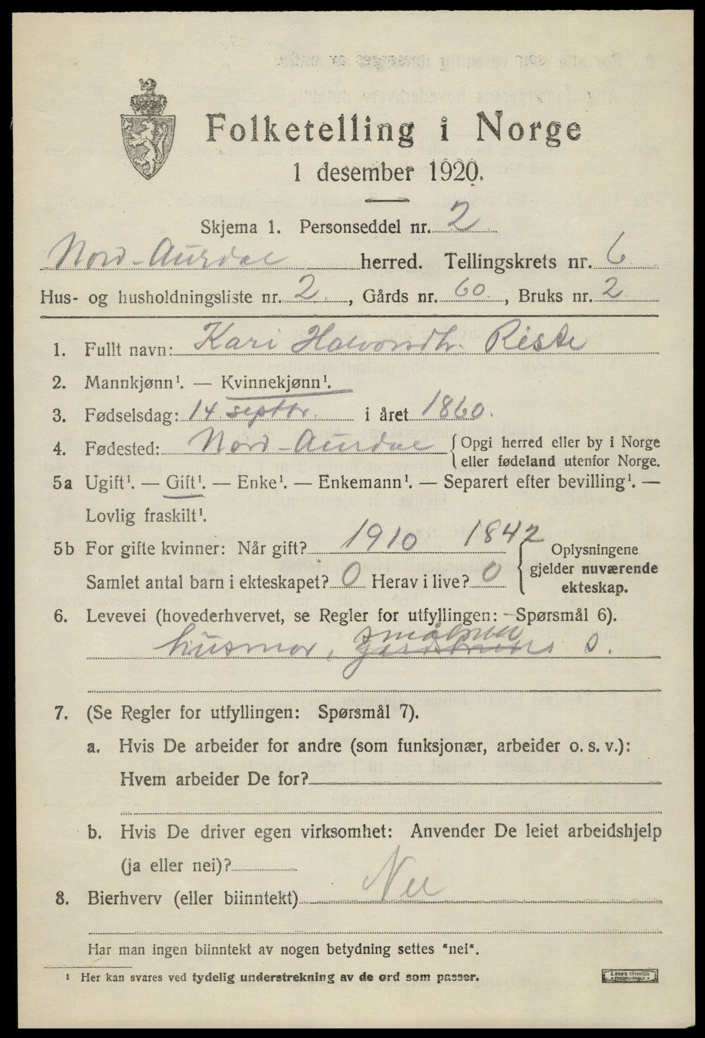 SAH, 1920 census for Nord-Aurdal, 1920, p. 5556