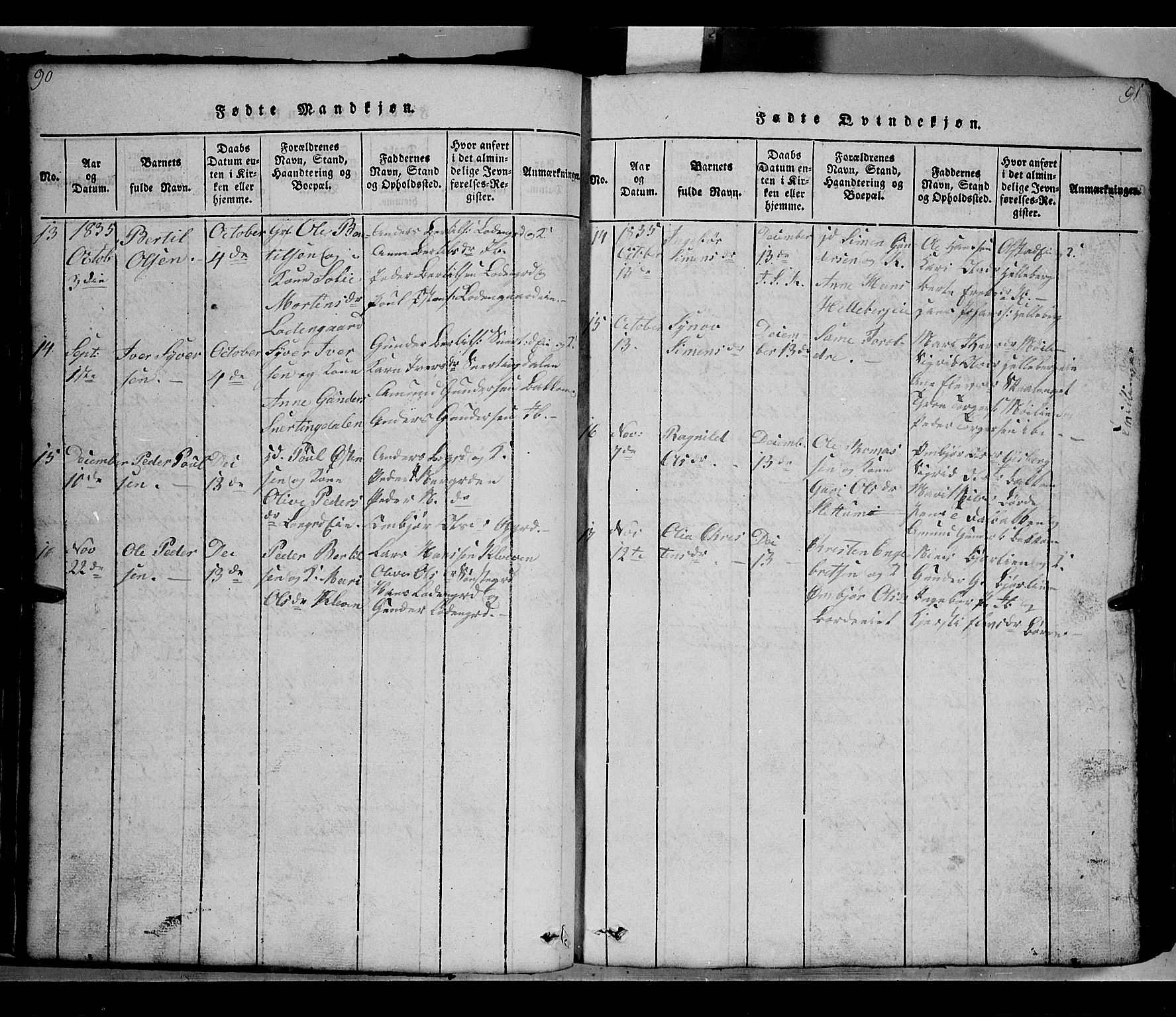 Gausdal prestekontor, SAH/PREST-090/H/Ha/Hab/L0002: Parish register (copy) no. 2, 1818-1874, p. 90-91