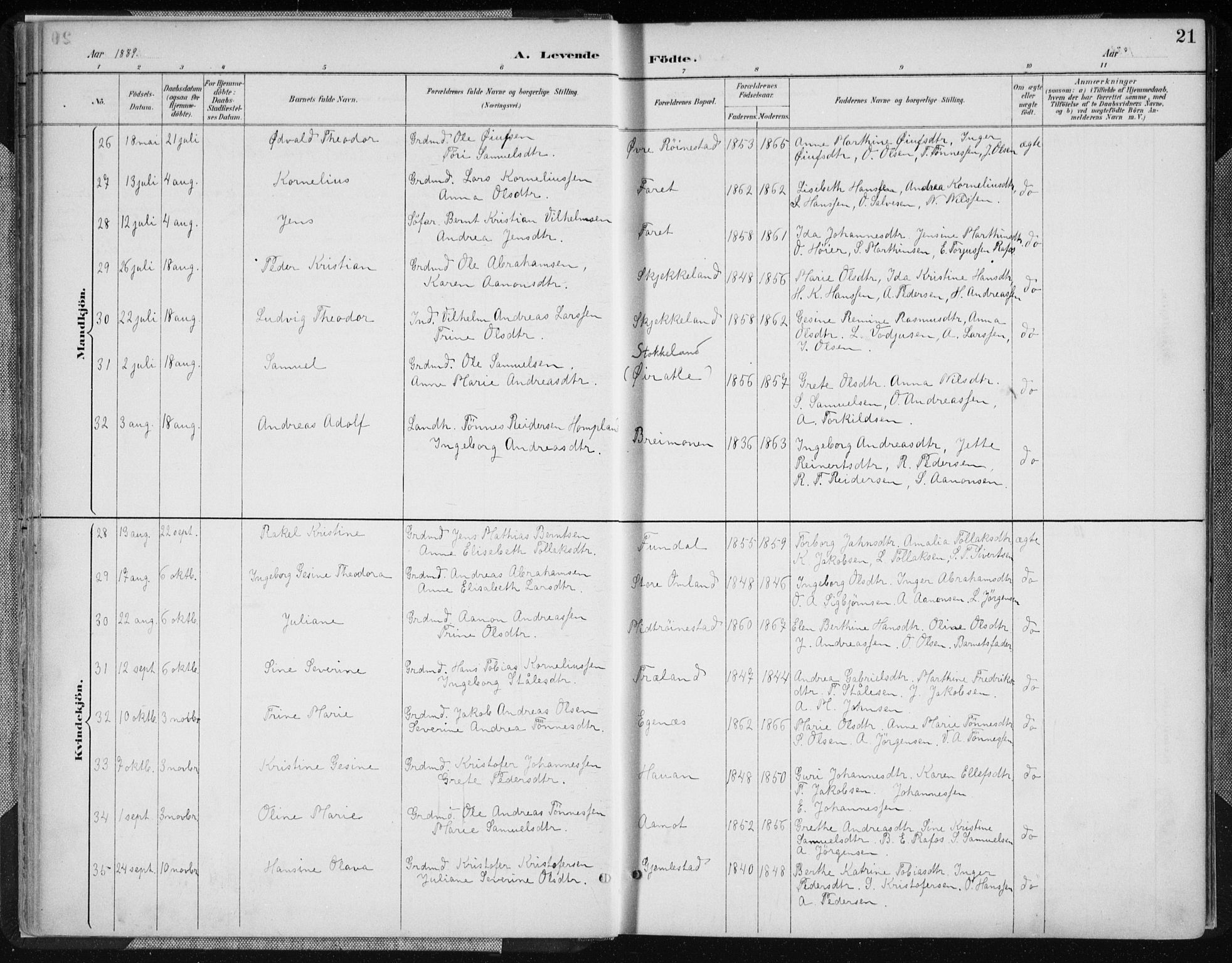 Kvinesdal sokneprestkontor, AV/SAK-1111-0026/F/Fa/Fab/L0008: Parish register (official) no. A 8, 1886-1897, p. 21