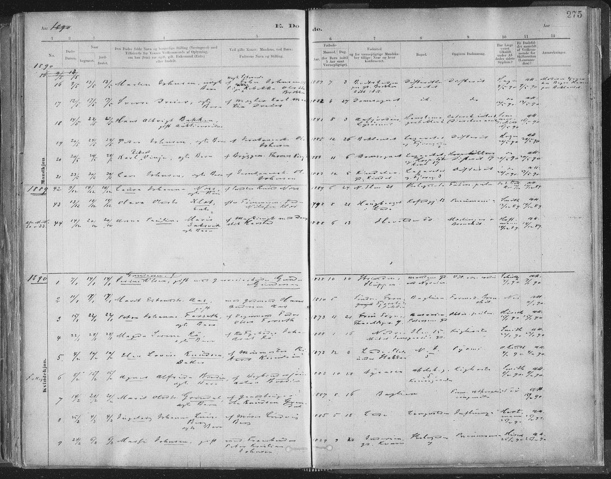 Ministerialprotokoller, klokkerbøker og fødselsregistre - Sør-Trøndelag, AV/SAT-A-1456/603/L0162: Parish register (official) no. 603A01, 1879-1895, p. 275