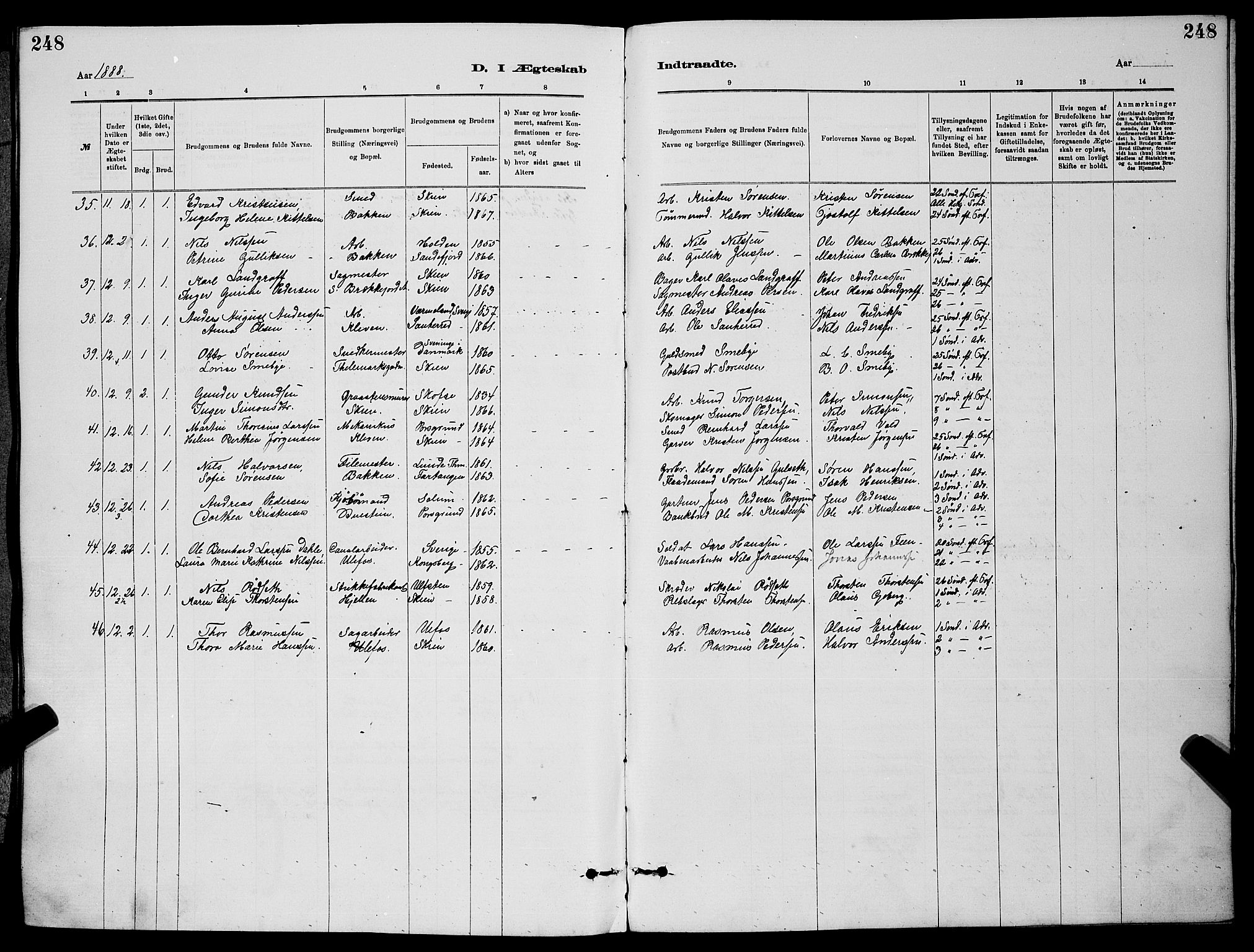Skien kirkebøker, SAKO/A-302/G/Ga/L0006: Parish register (copy) no. 6, 1881-1890, p. 248