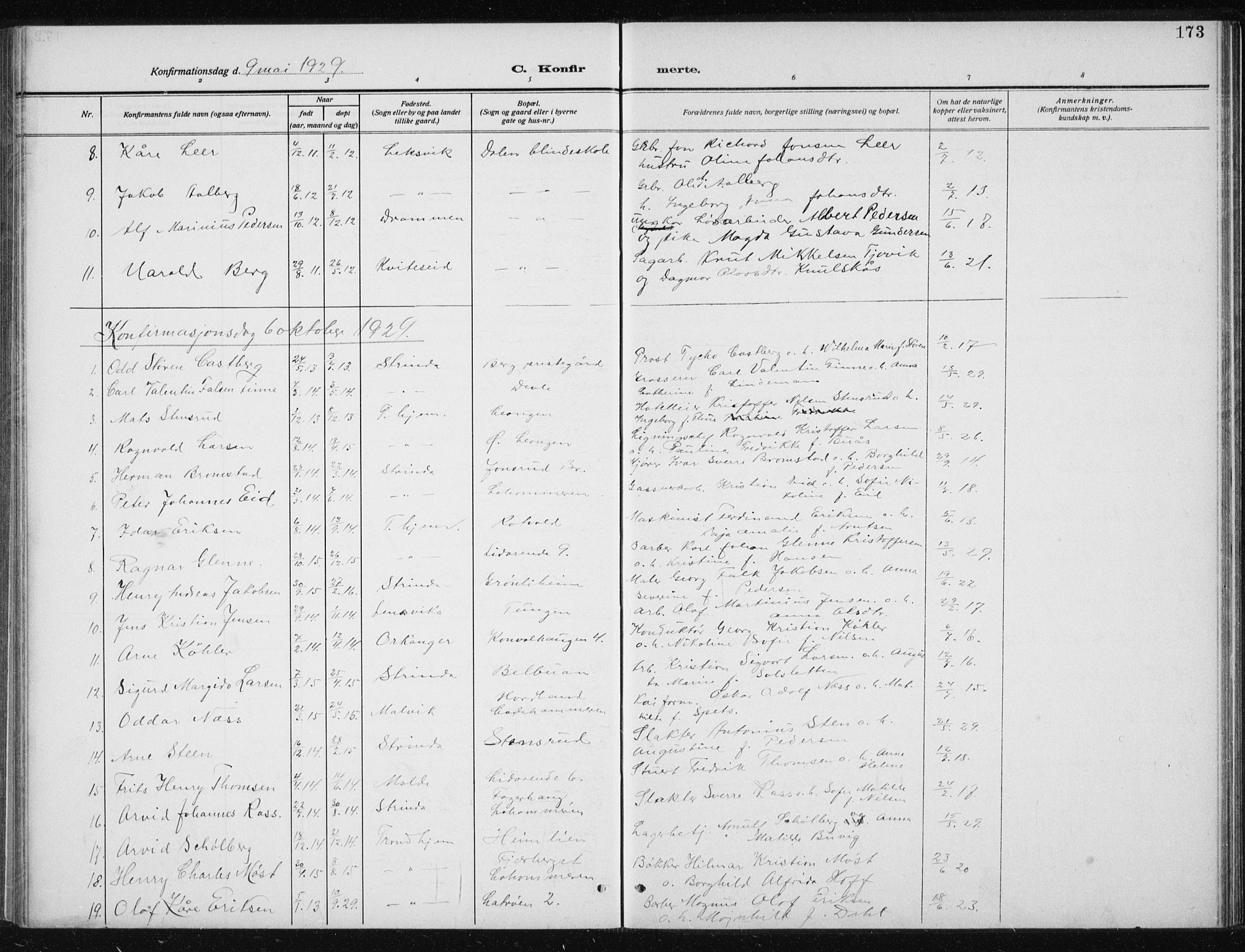 Ministerialprotokoller, klokkerbøker og fødselsregistre - Sør-Trøndelag, SAT/A-1456/606/L0314: Parish register (copy) no. 606C10, 1911-1937, p. 173