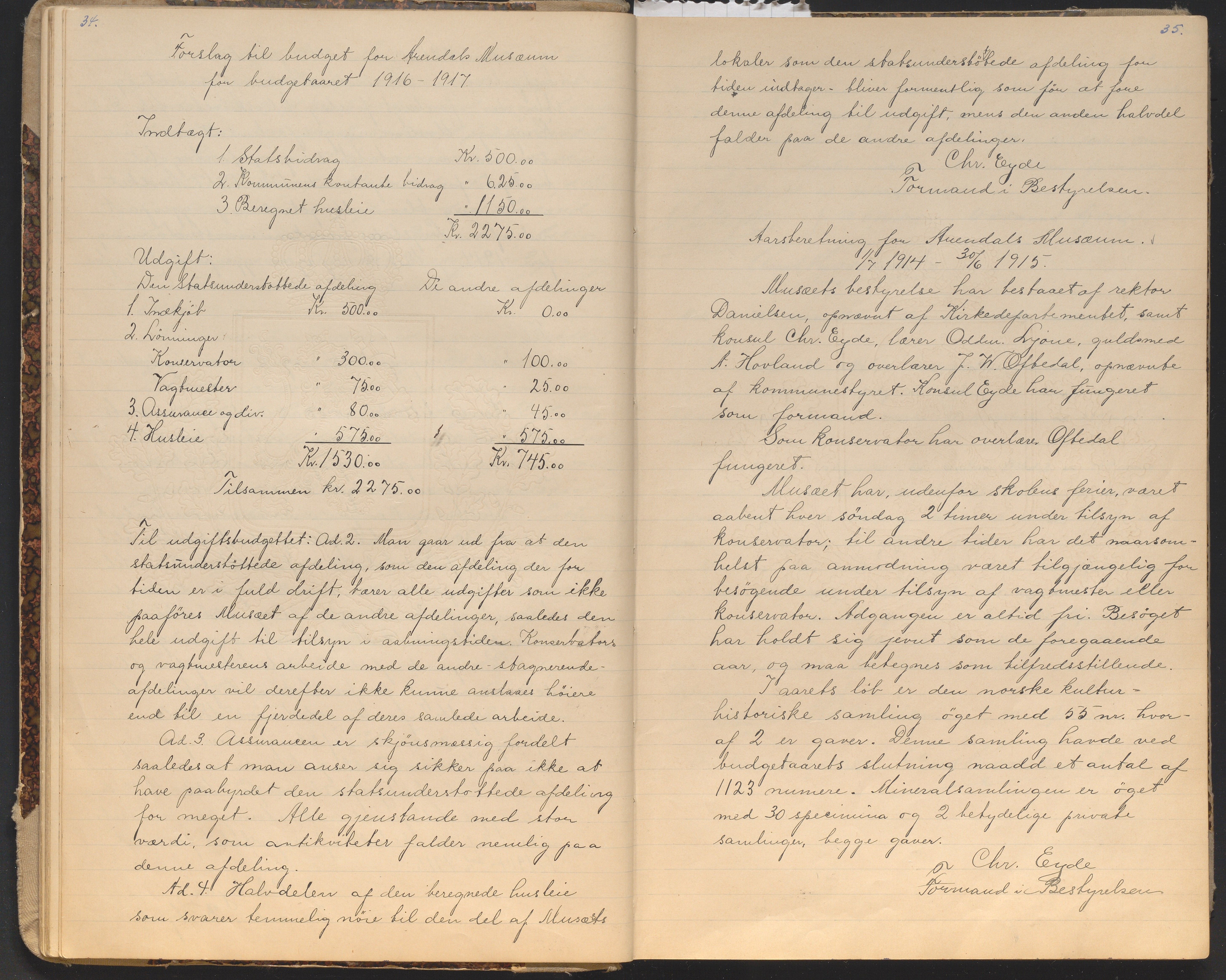 Aust-Agder-Museet, AAKS/PA-2065/A02/L0002: Styreprotokoll, 1908-1960, p. 34-35