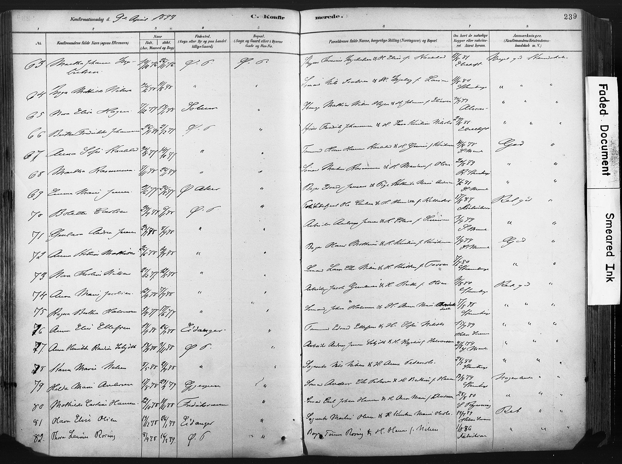 Porsgrunn kirkebøker , SAKO/A-104/F/Fa/L0008: Parish register (official) no. 8, 1878-1895, p. 239