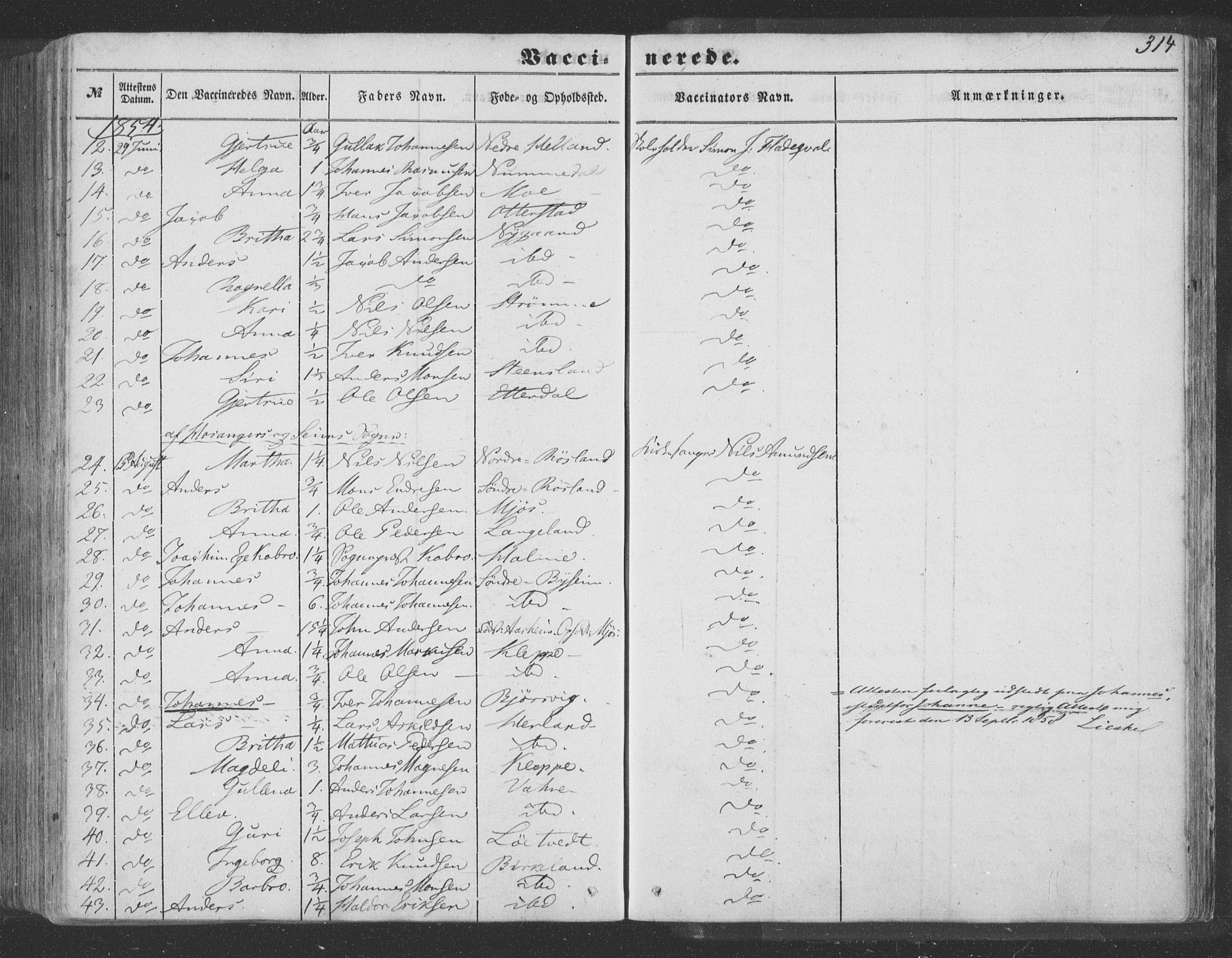 Hosanger sokneprestembete, SAB/A-75801/H/Haa: Parish register (official) no. A 8, 1849-1863, p. 314
